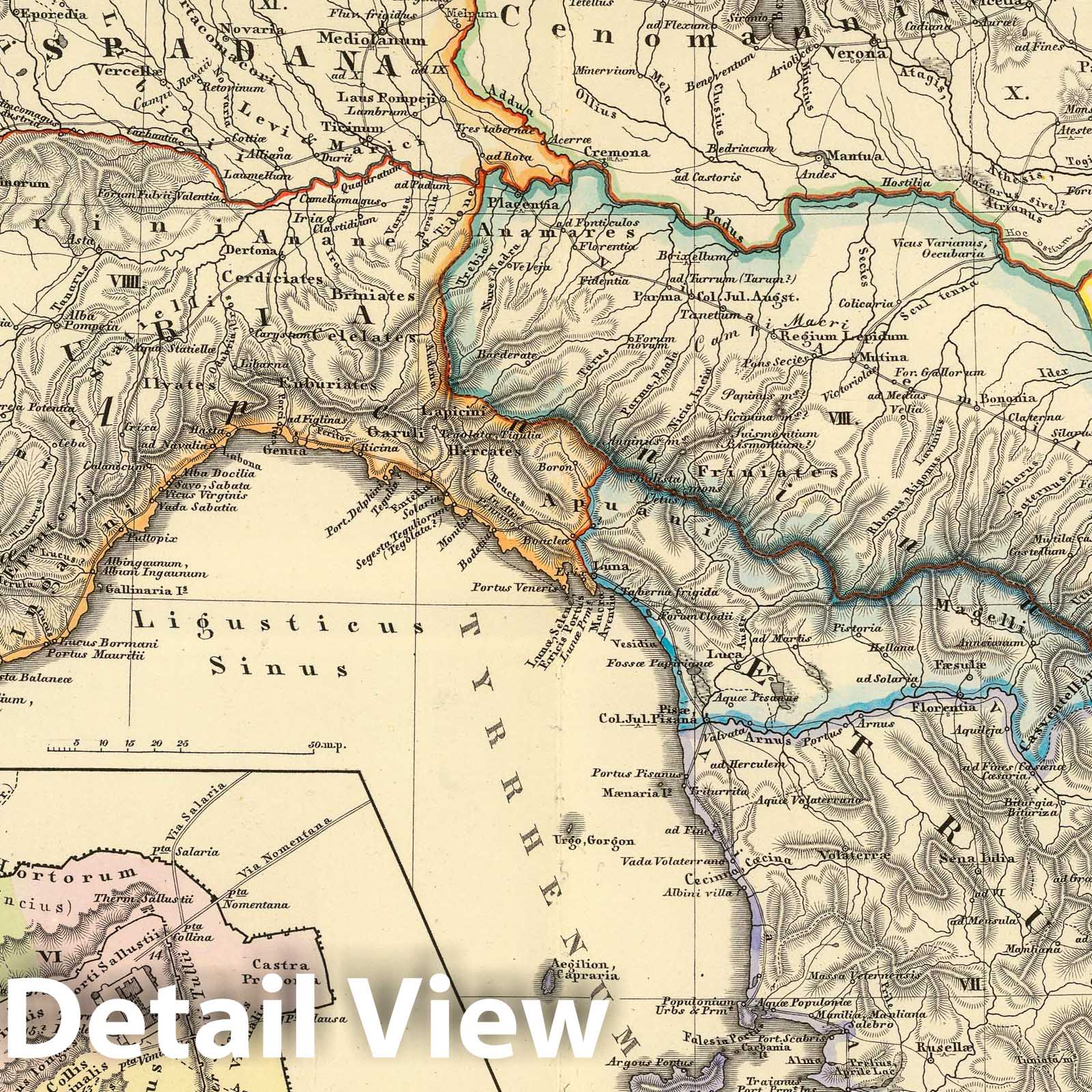 Italy and Rome - Classical Map, 1865 - Historical Map Print