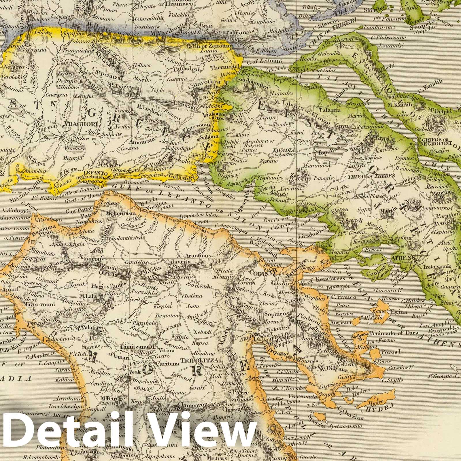 Greece - Road Map, 1844 - Historical Map Print