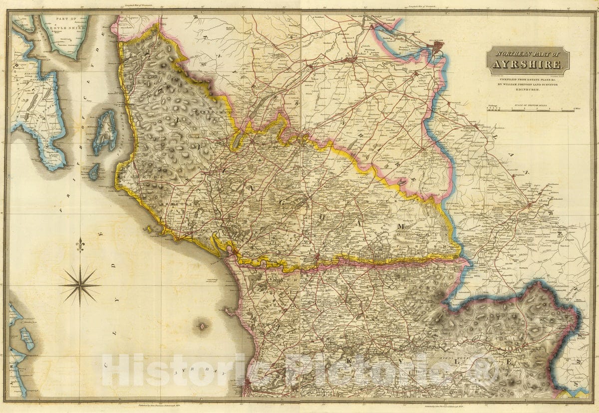 Historic Map : National Atlas - 1832 Composite: Ayrshire N. - Vintage Wall Art