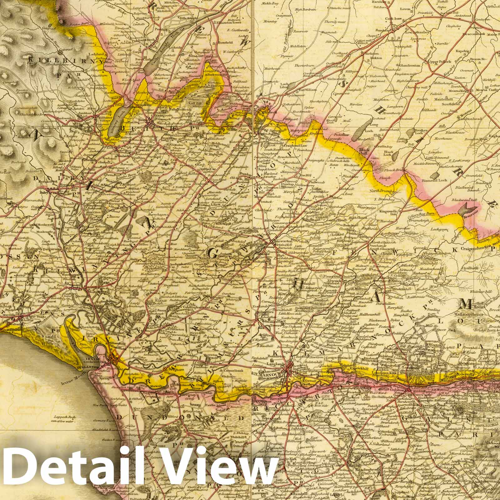 Ayrshire, Northern Part, Scotland - Road Map, 1832 - Historical Map Print