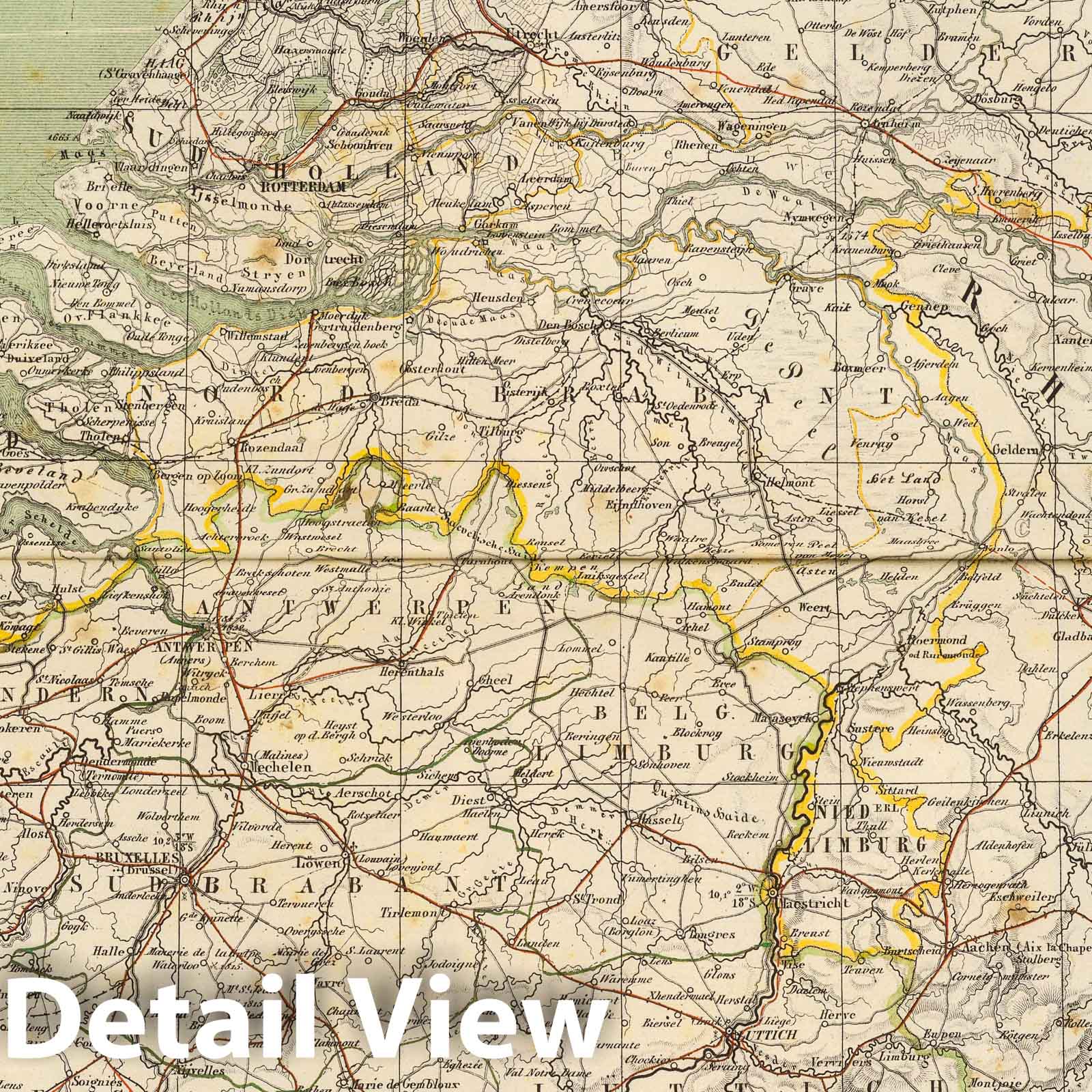 Netherlands and Belgium - Railroad Map, 1864 - Historical Map Print