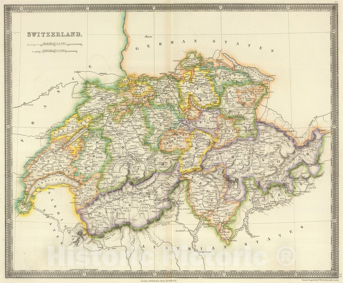Historic Map : 1844 Switzerland. - Vintage Wall Art