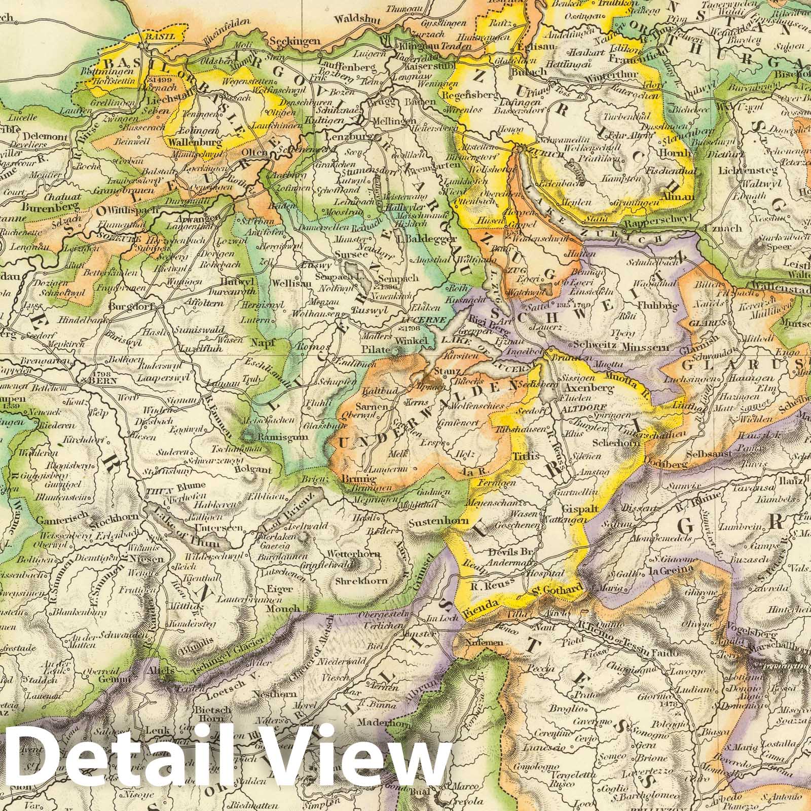 Switzerland - Road Map, 1844 - Historical Map Print