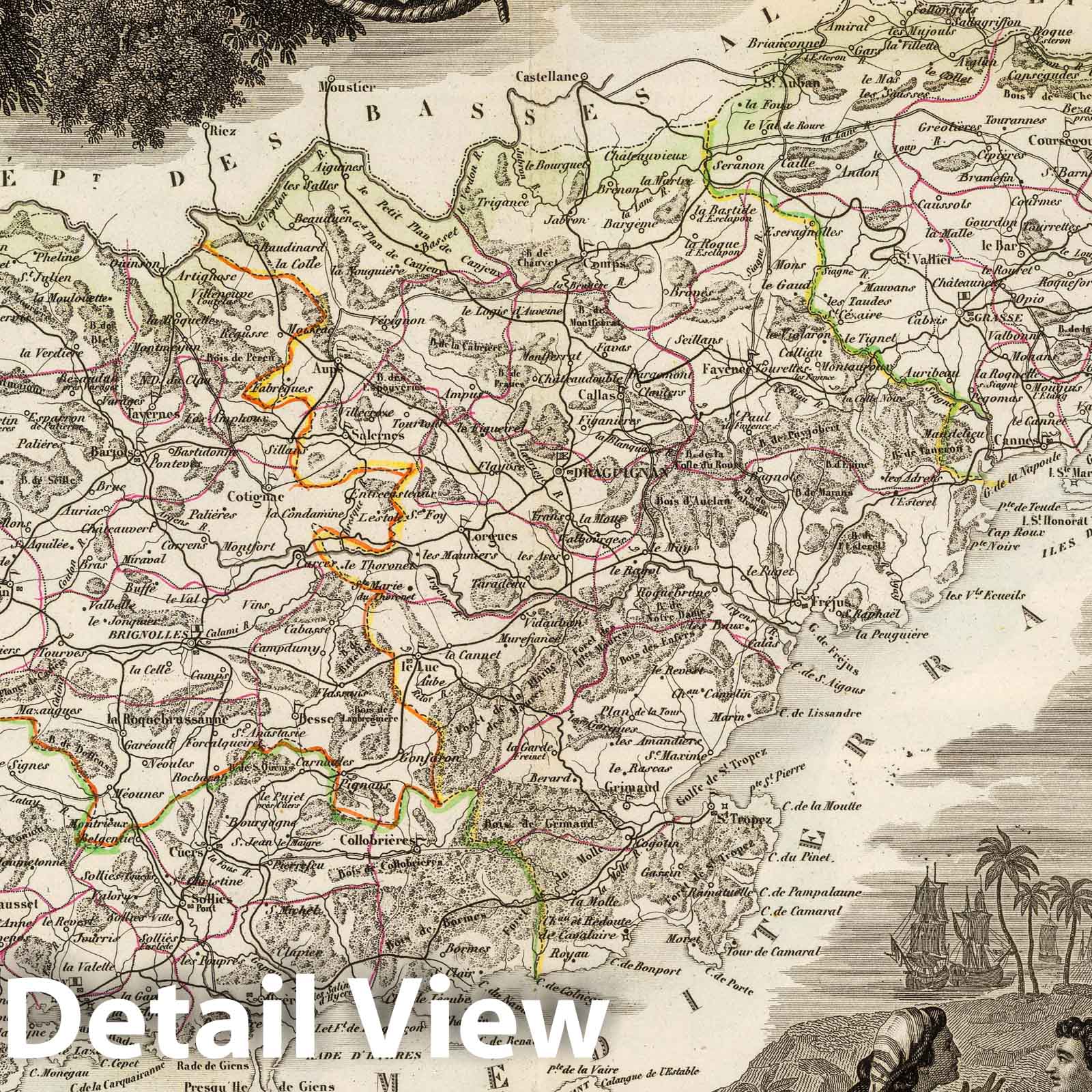 Var, France - Road Map, 1856 - Historical Map Print