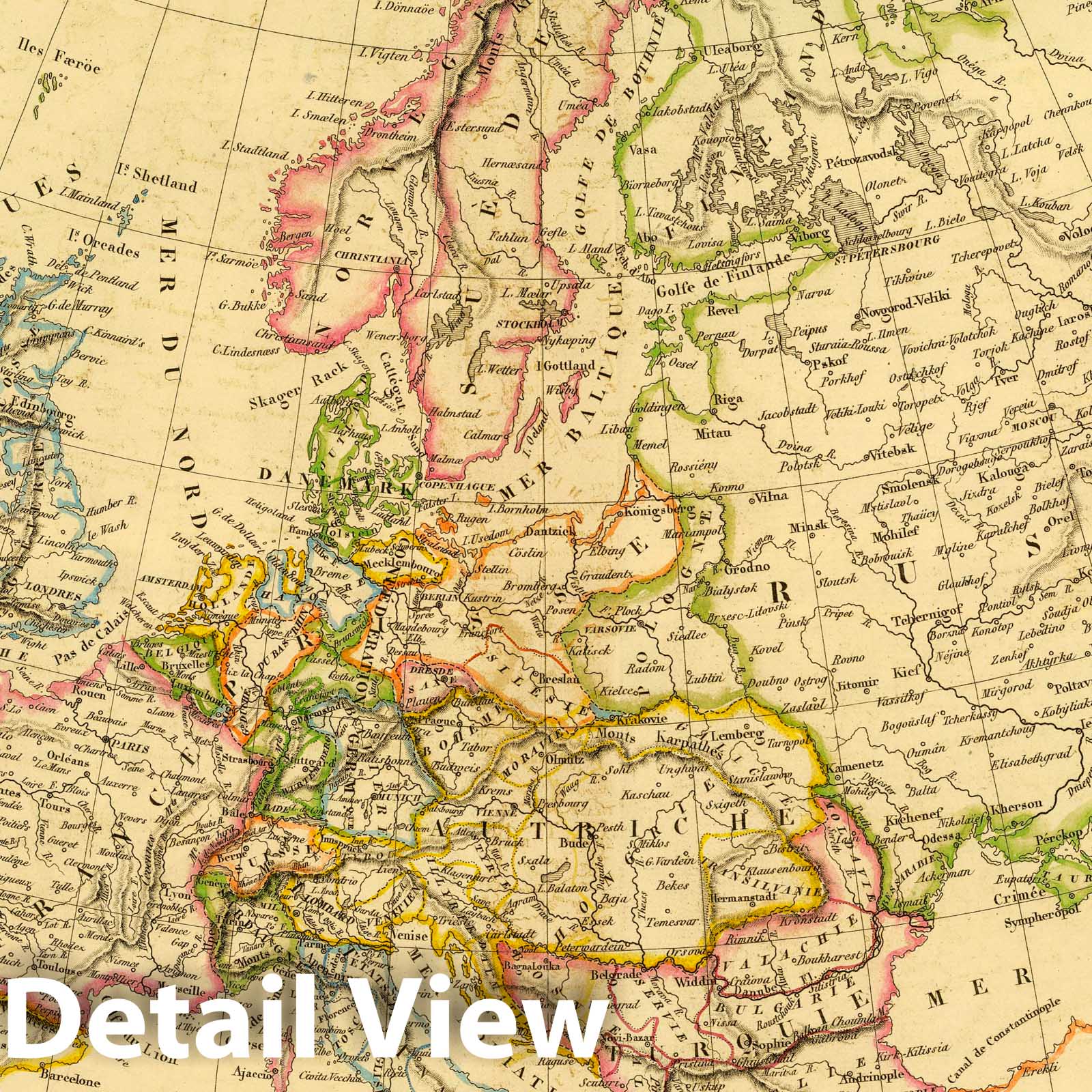 Europe - River Map, 1837 - Historical Map Print