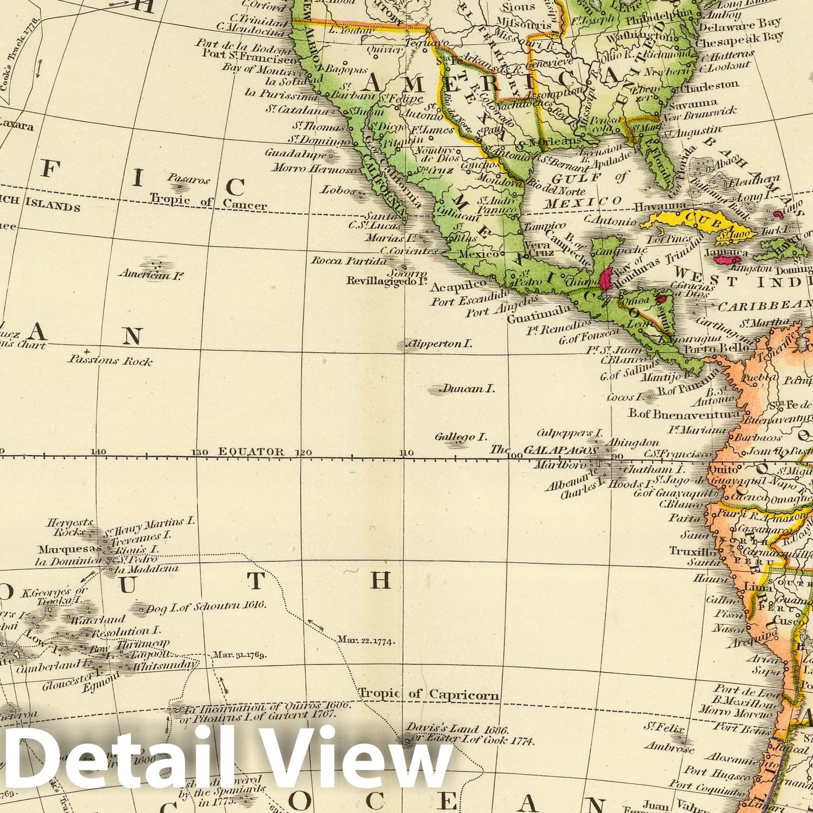 Western Hemisphere, 1844 - Historical Map Print