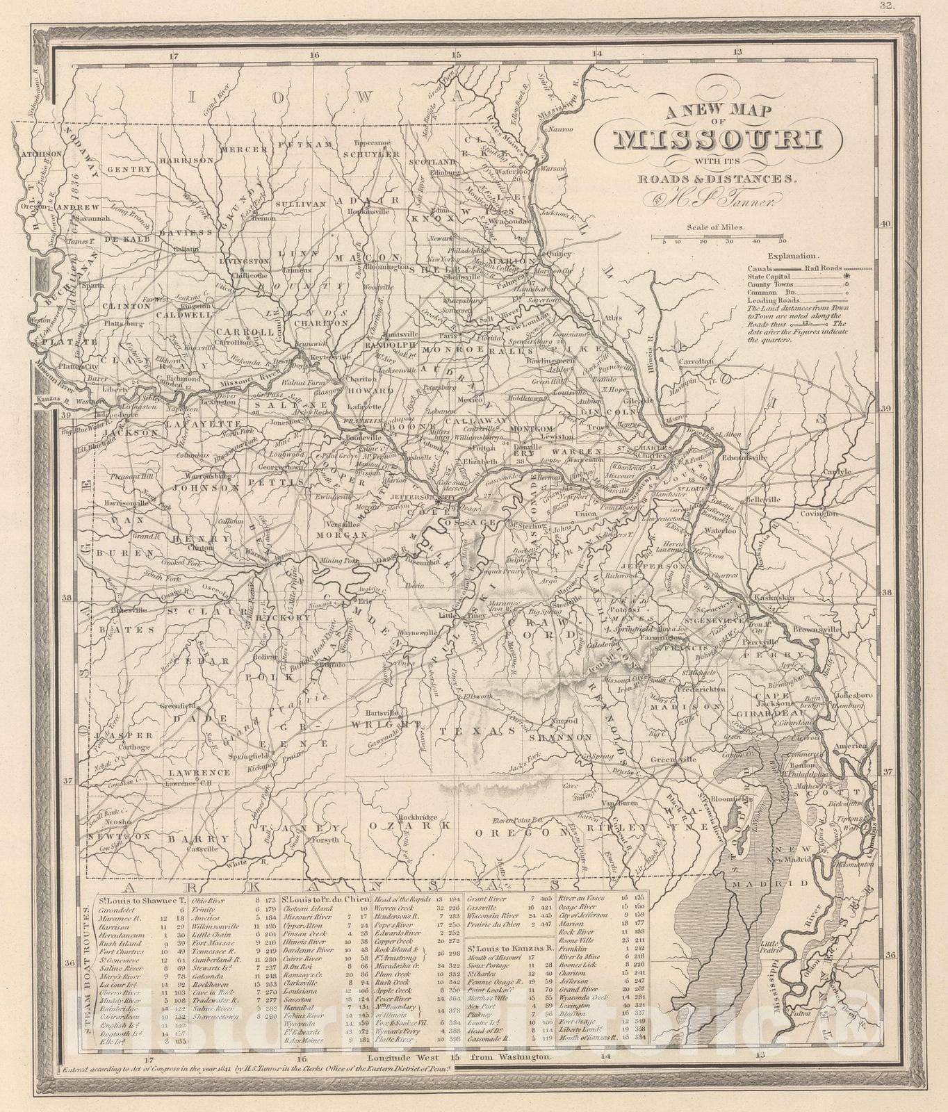 Missouri - Railroad Map, 1848 - Historical Map Print