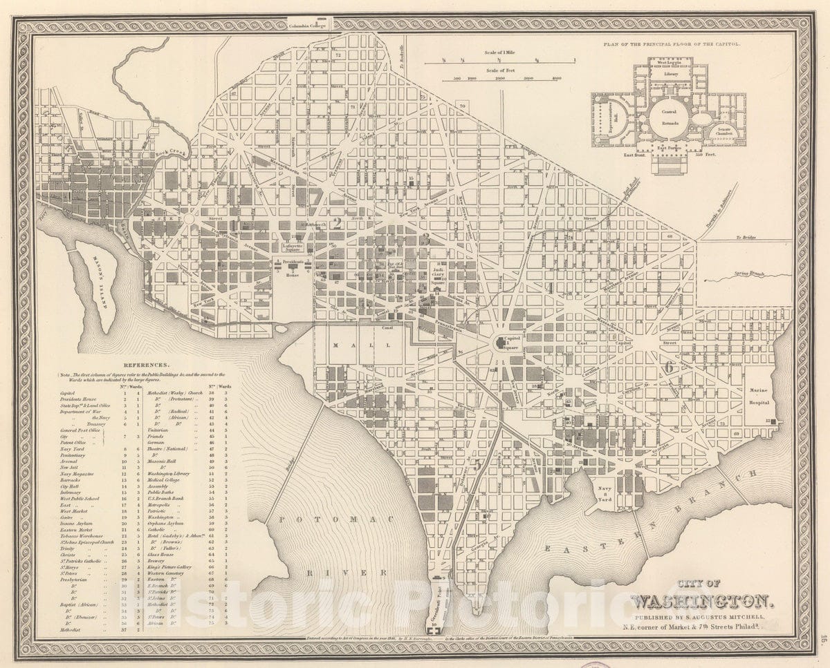 Historic Map : 1848 City of Washington. - Vintage Wall Art