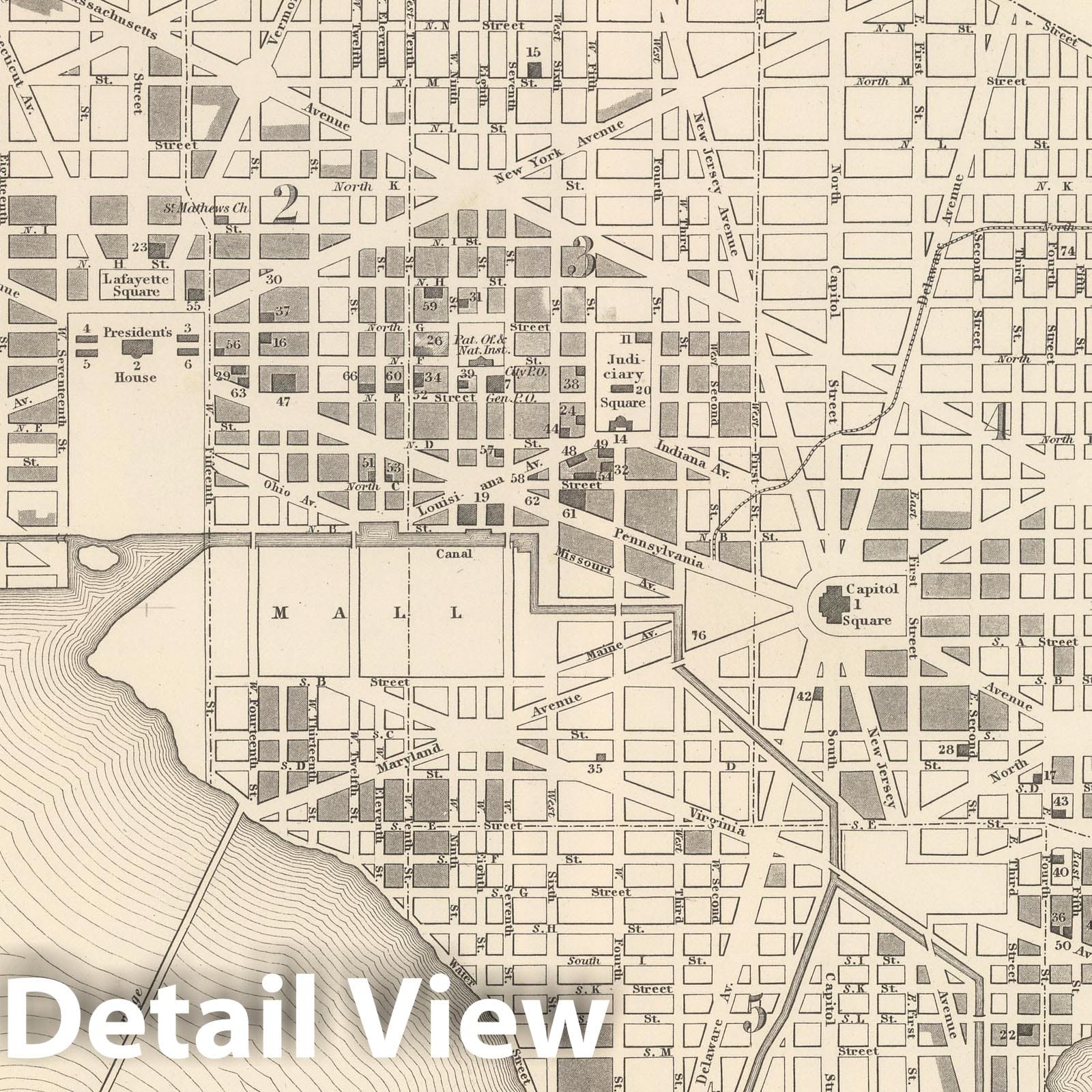 Washington D.C. 1848 Historical City Plan Map Print