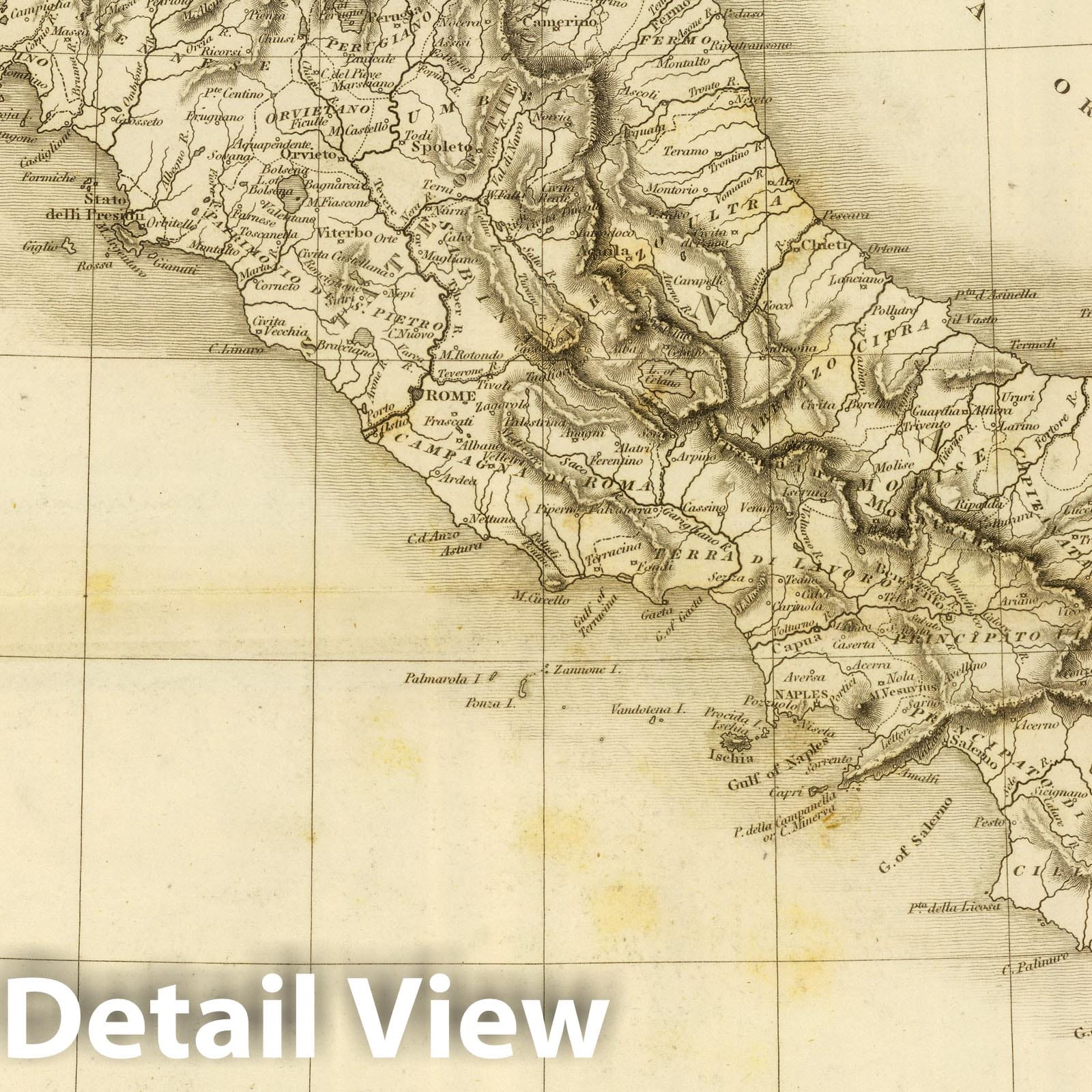 Italy - River Map, 1814 - Historical Map Print