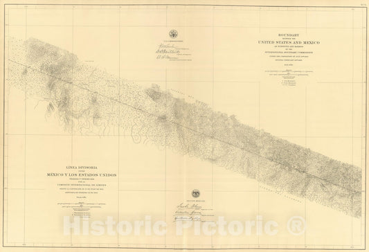 Historic Map : Mexico, Northern Mexico 1901 Linea Divisoria Entre Mexico Y Los Estados Unidos. No. 9. , Vintage Wall Art