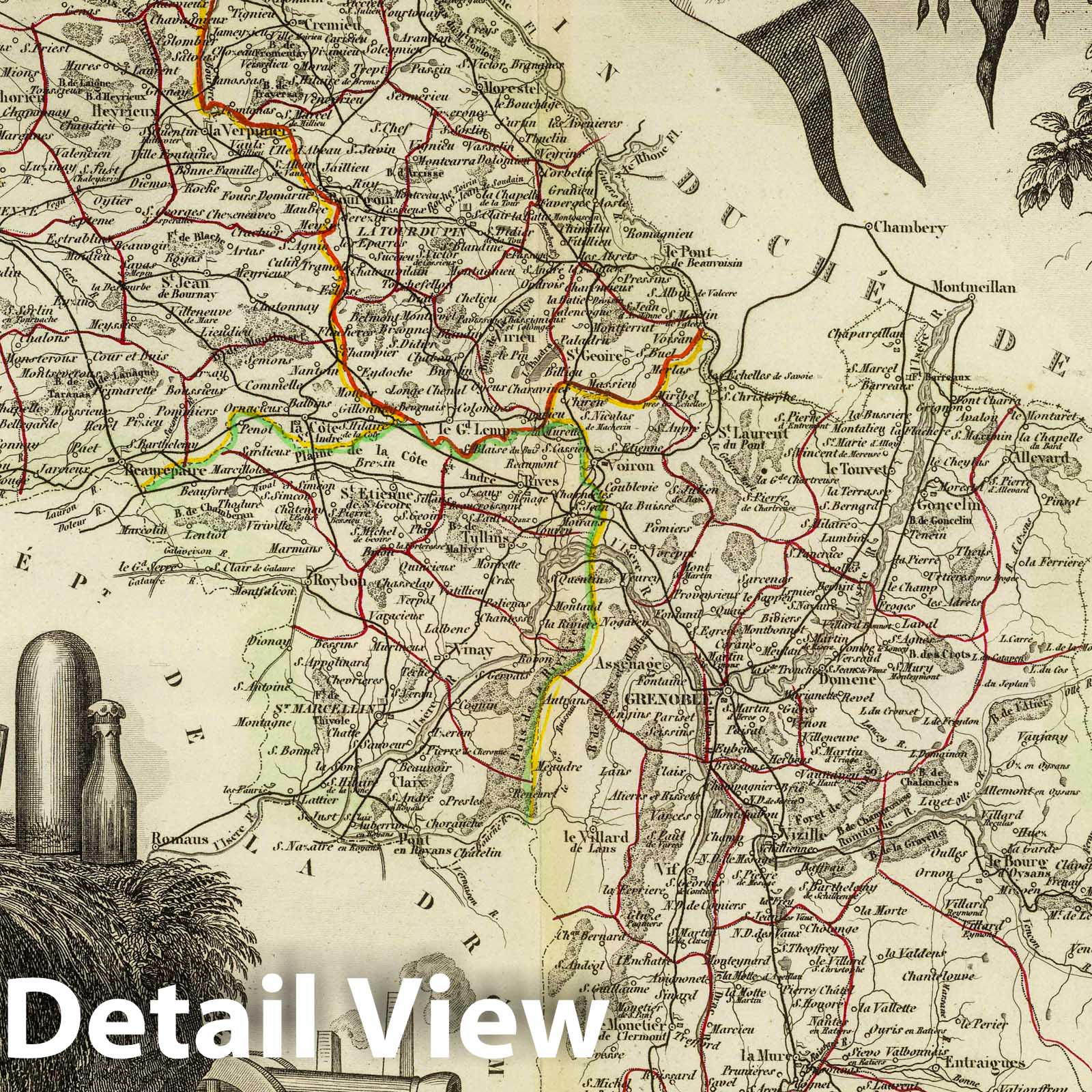 Isère, France - Railroad Map, 1856 - Historical Map Print