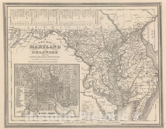 Historic Map : 1848 Maryland and Delaware. - Vintage Wall Art