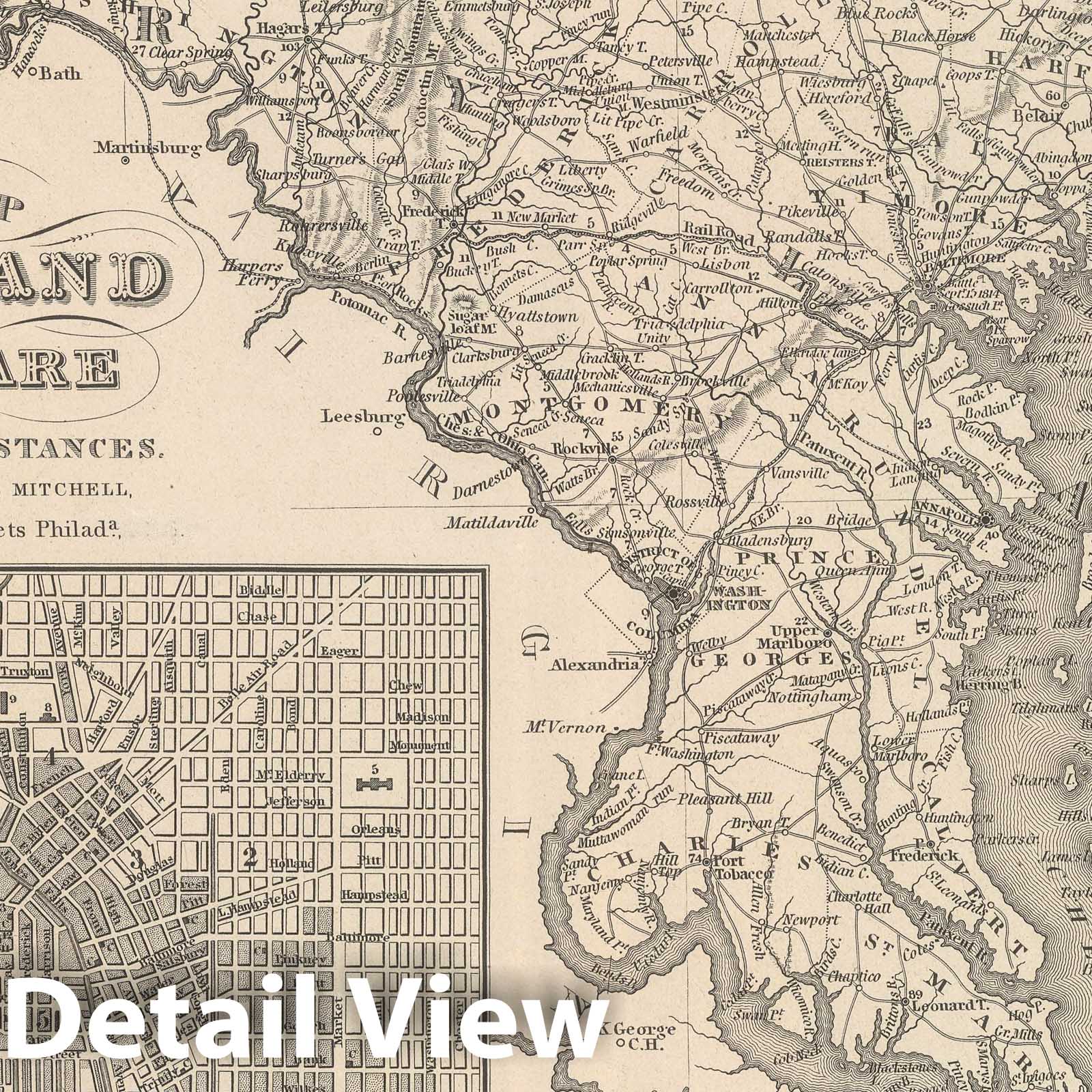 Maryland and Delaware - Railroad Map, 1848 - Historical Map Print