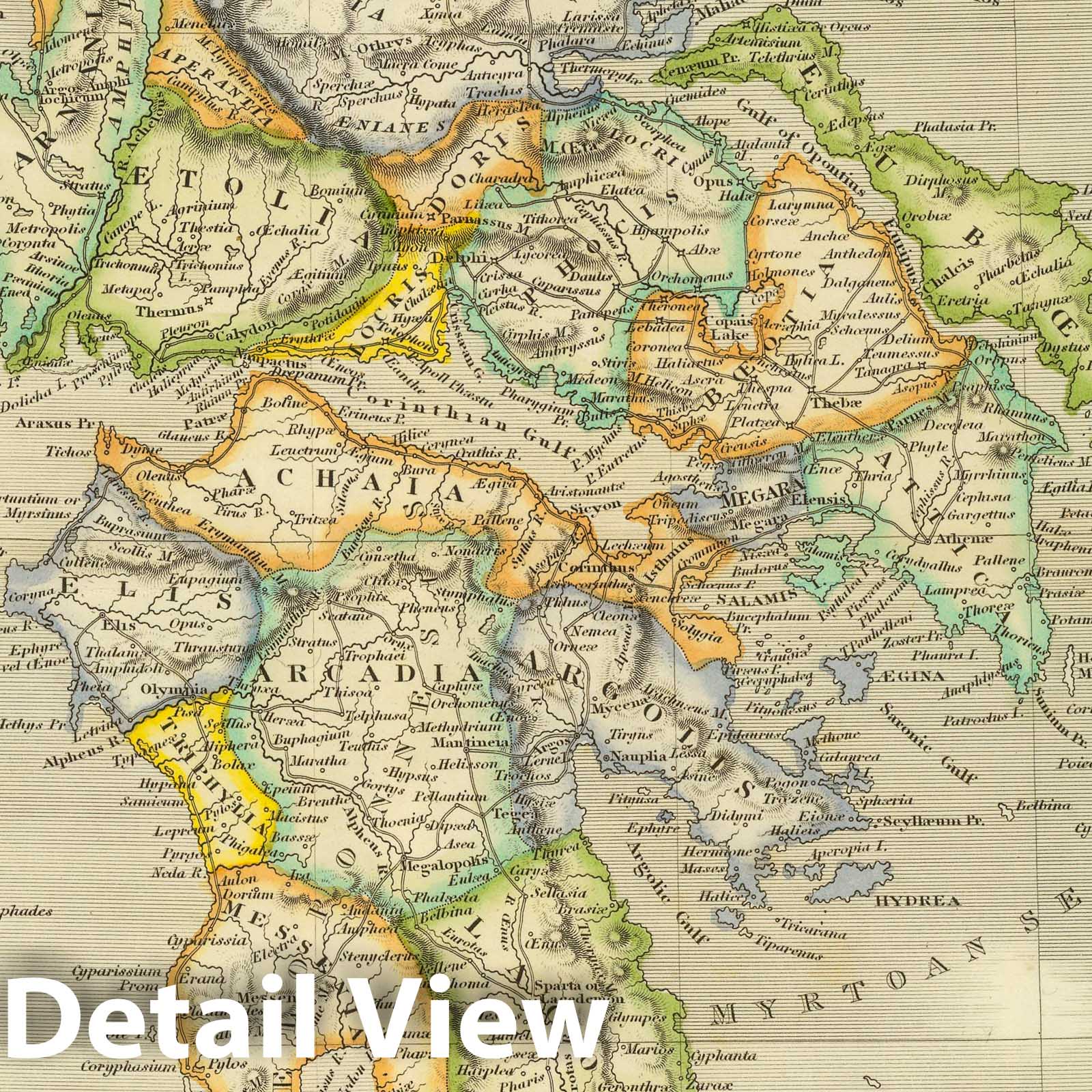 Ancient Greece - Road Map, 1844 - Historical Map Print
