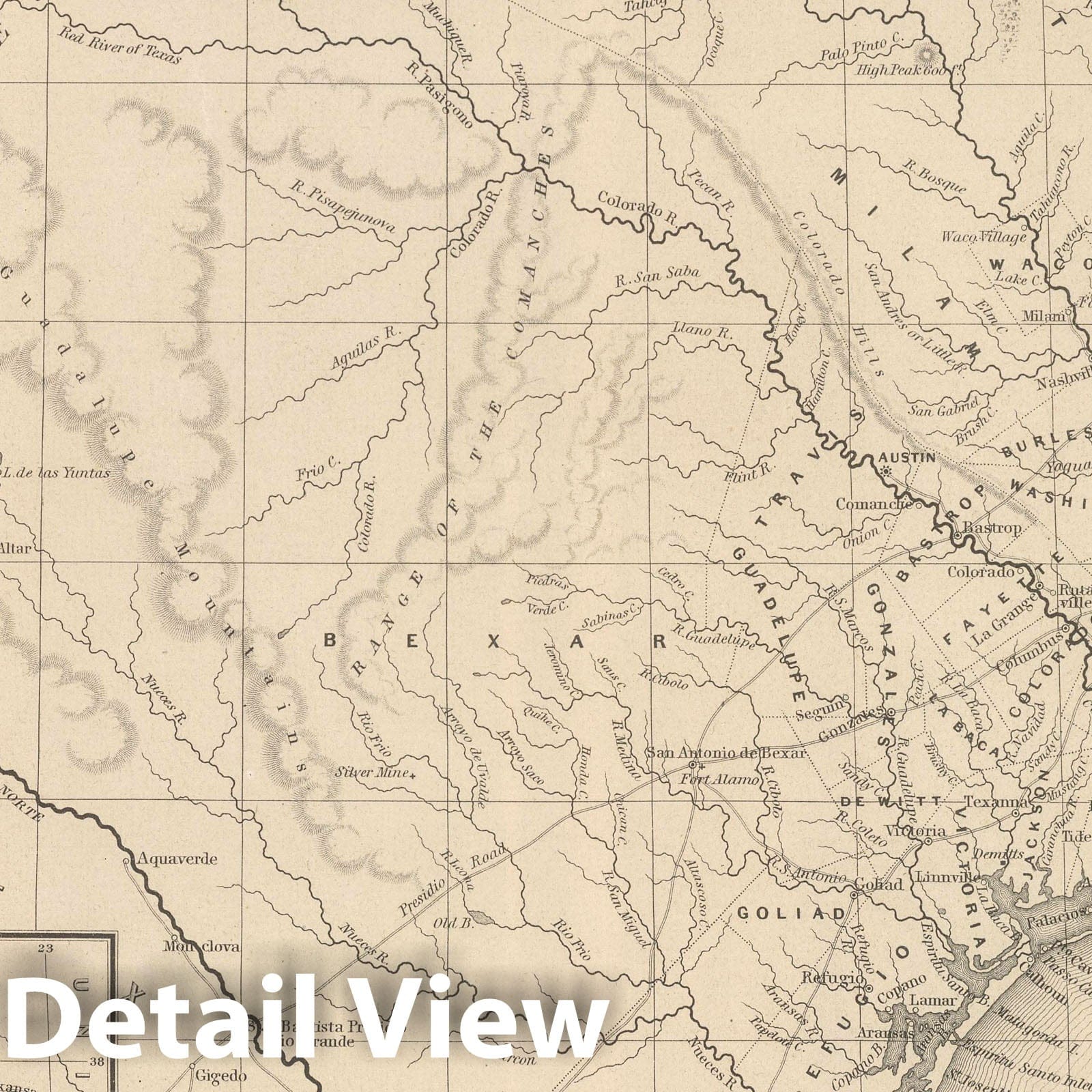 Texas - Road Map, 1848 - Historical Map Print