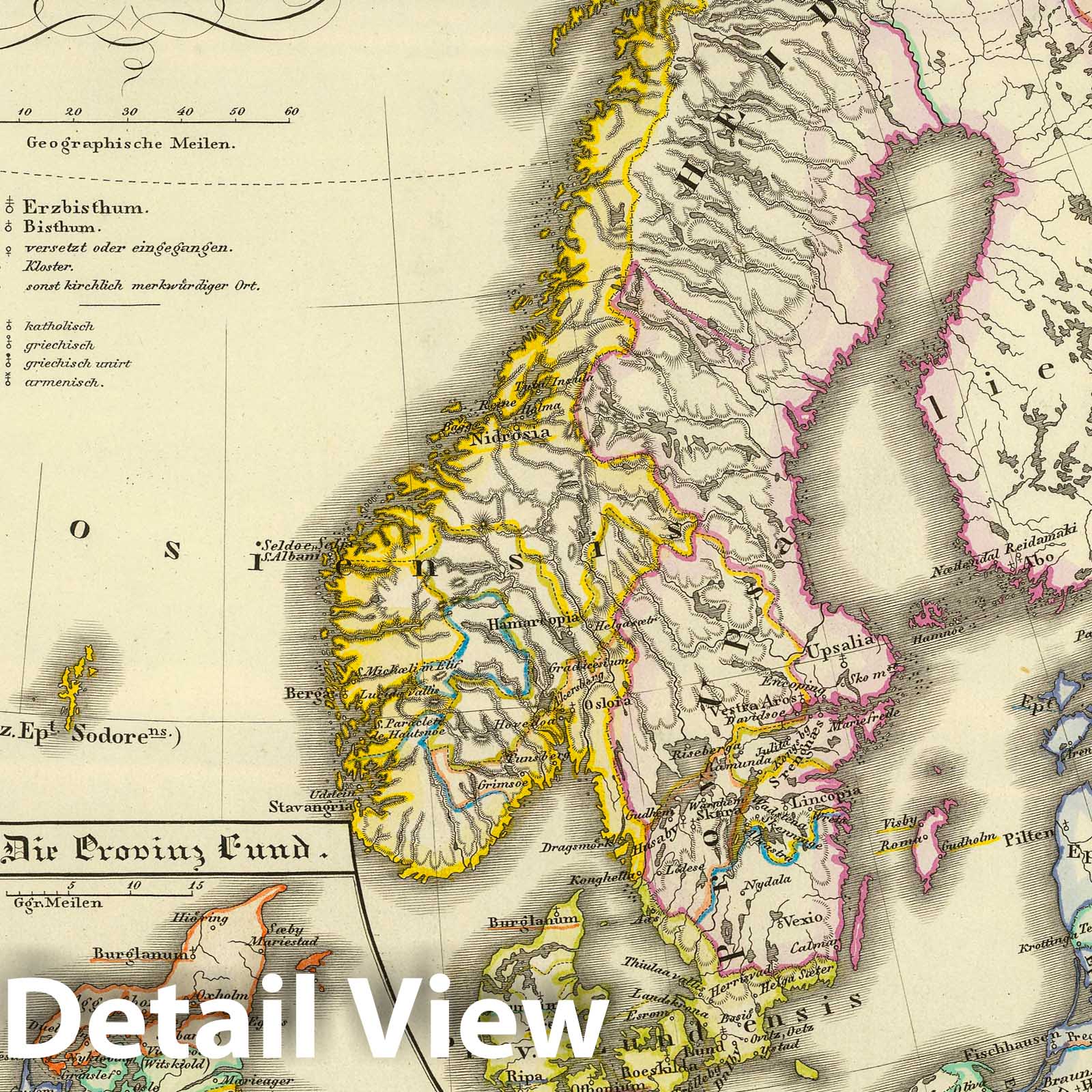 Scandinavia and Poland, Church Divisions to the Reformation, 1854 - Historical Map Print