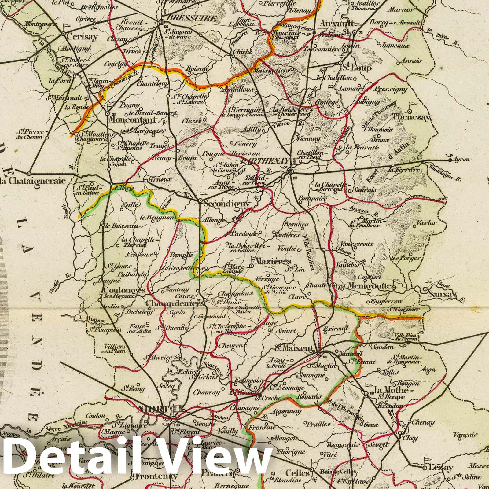 Deux-Sèvres, France - Road Map, 1856 - Historical Map Print