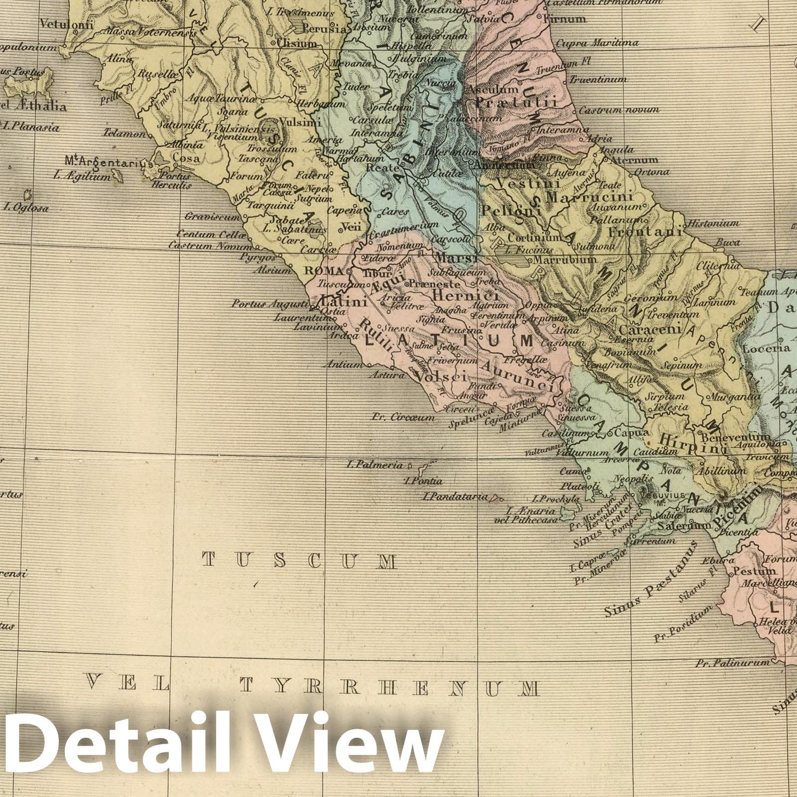 Ancient Italy - Railroad Map, 1892 - Hand-Colored Historical Map Print
