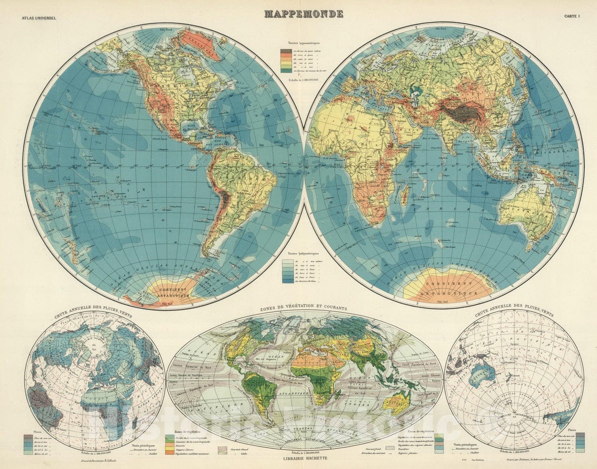 Historic Map : 1931 Mappemonde. - Vintage Wall Art