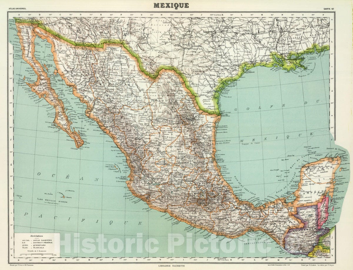 Historic Map : Guatemala; Mexico, 1937 Mexique. , Vintage Wall Art