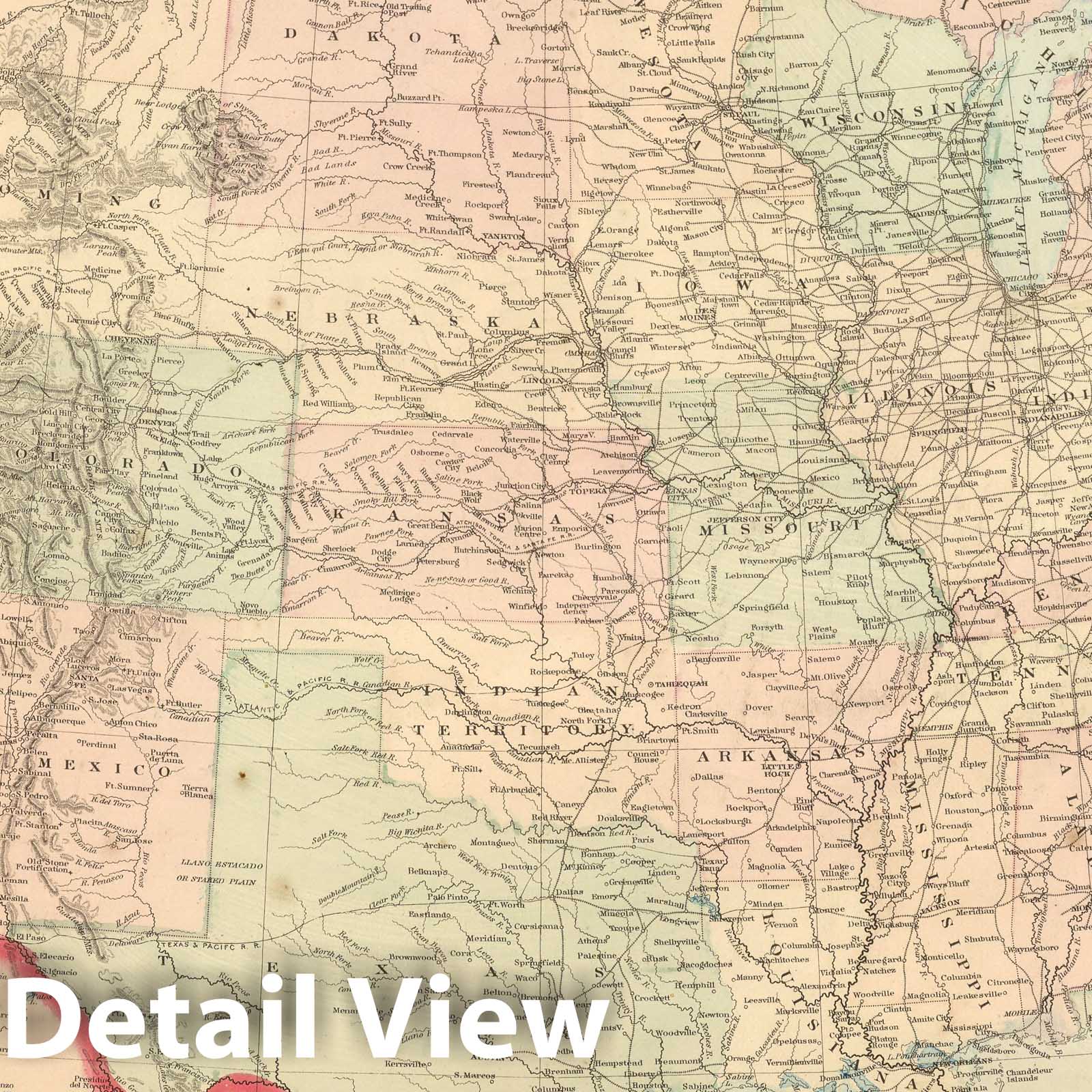 United States and Territories - Railroad Map, 1875 - Historical Map Print