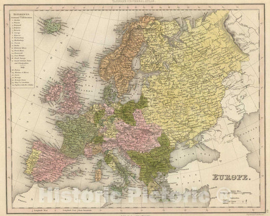 Historic Map : 1845 Europe. v1 - Vintage Wall Art