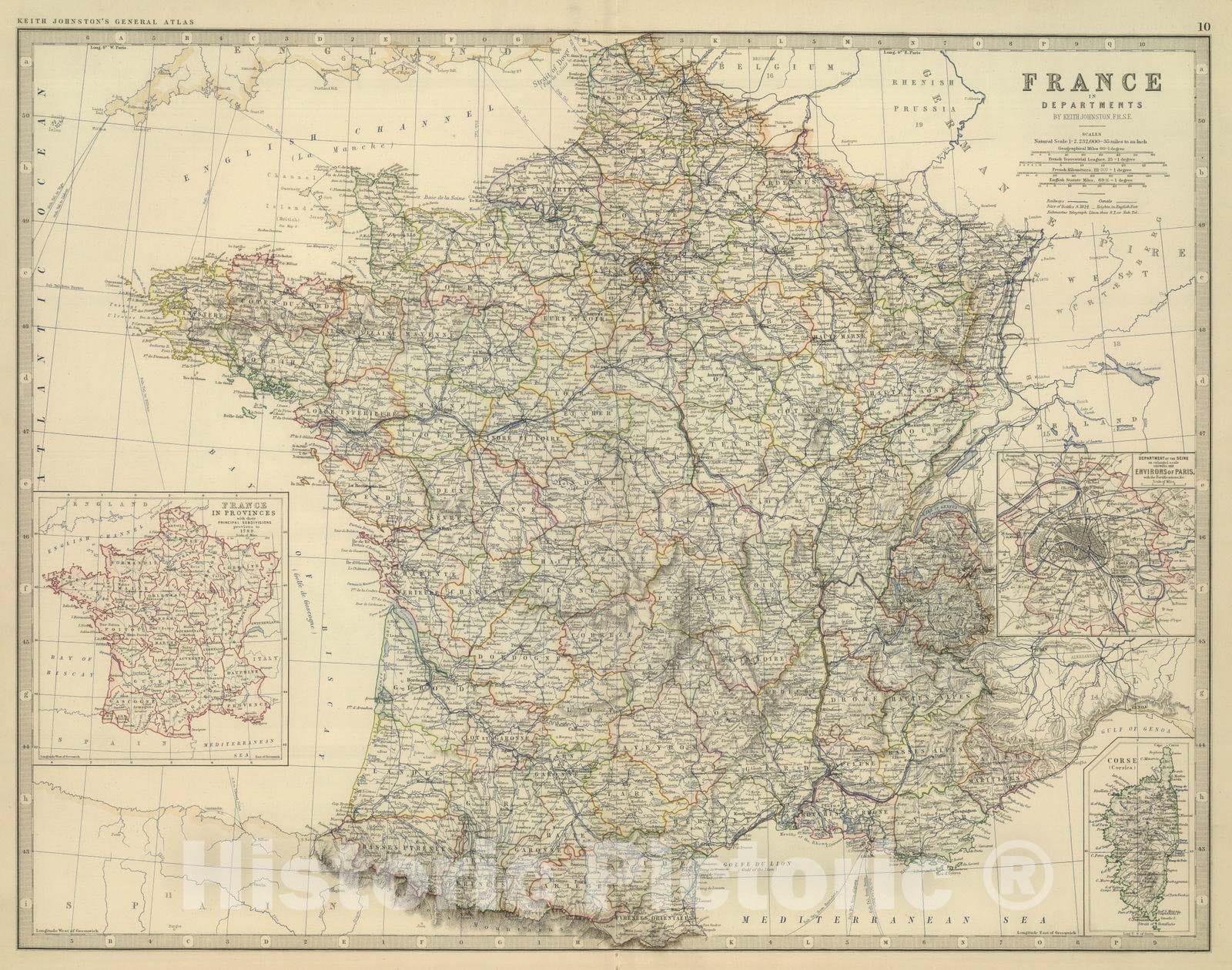 Historic Map : 1879 France In Departments. - Vintage Wall Art