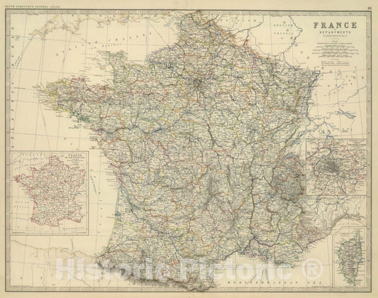 Historic Map : 1879 France In Departments. - Vintage Wall Art
