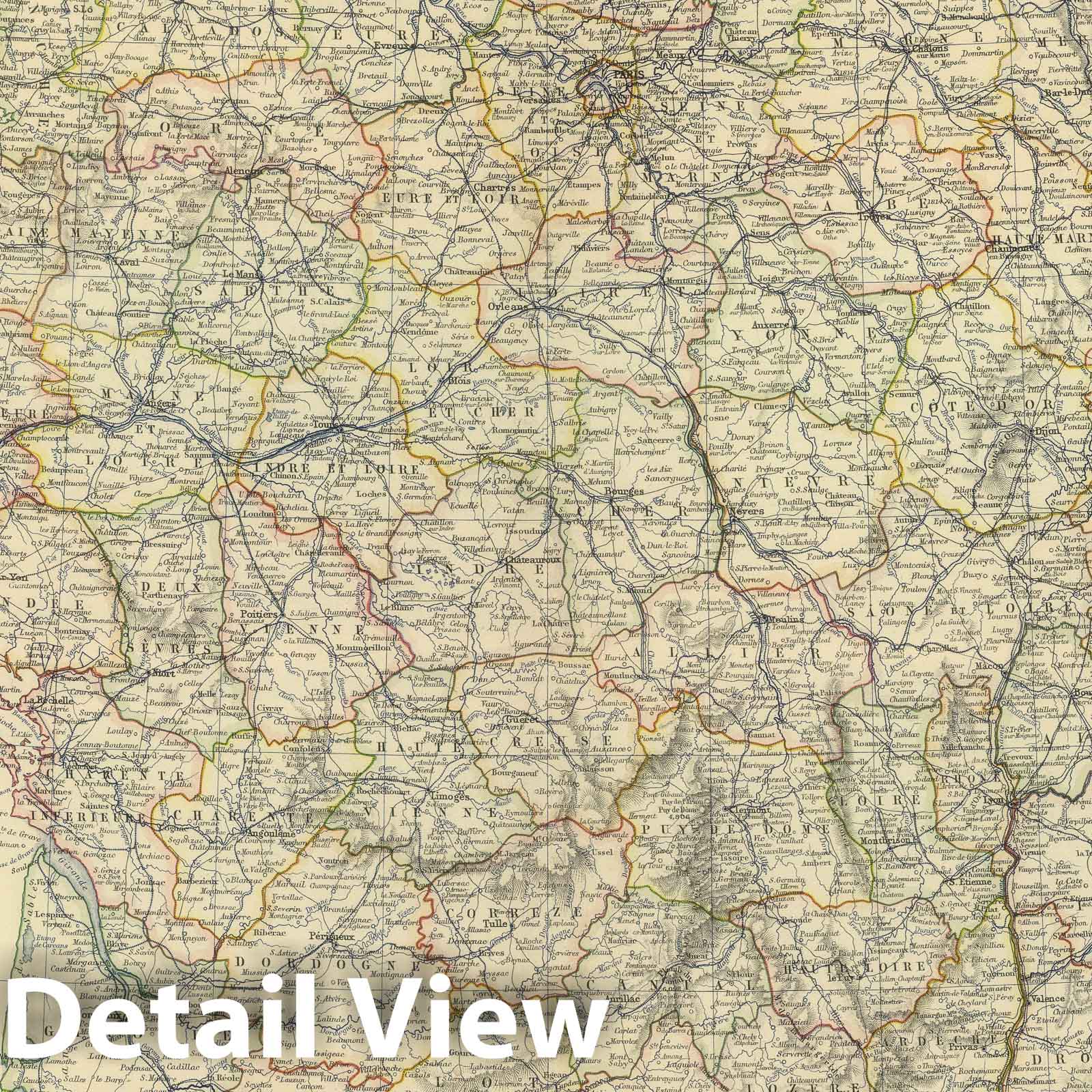 Historic Map : 1879 France In Departments. - Vintage Wall Art