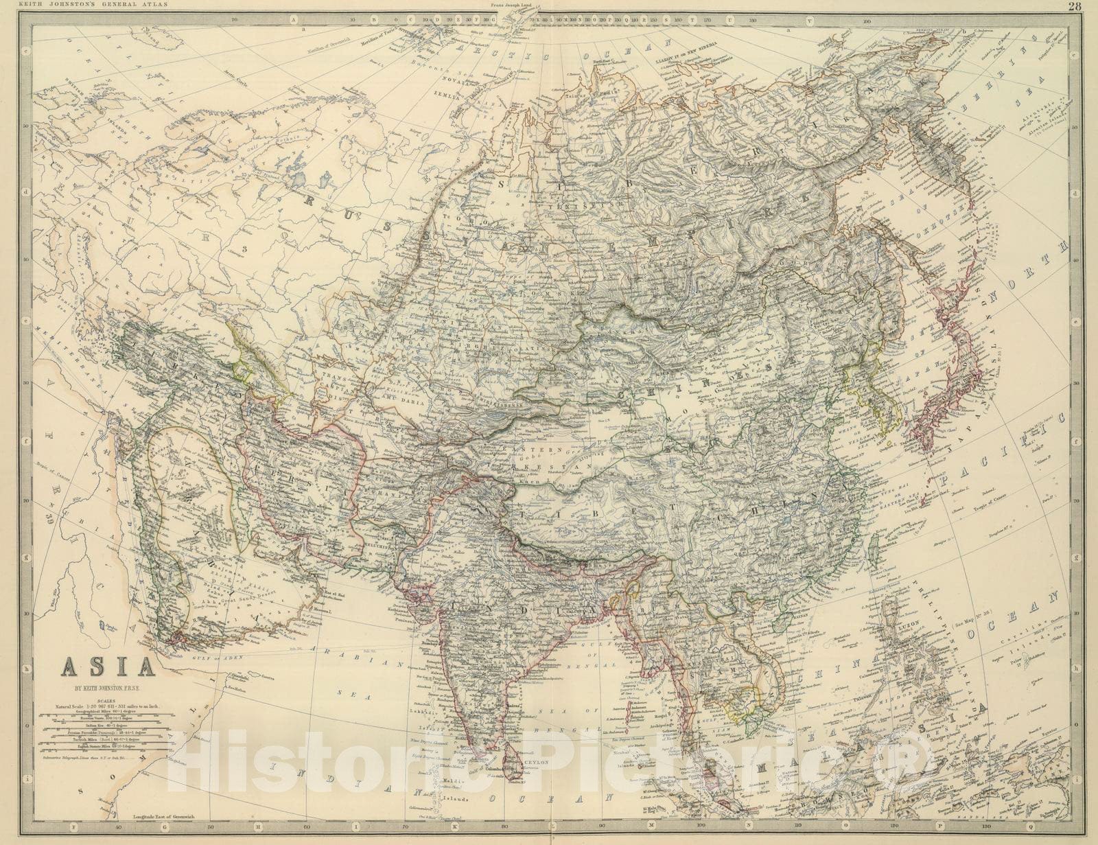 Asia, 1879 - Historical Map Print from Keith Johnston's Atlas