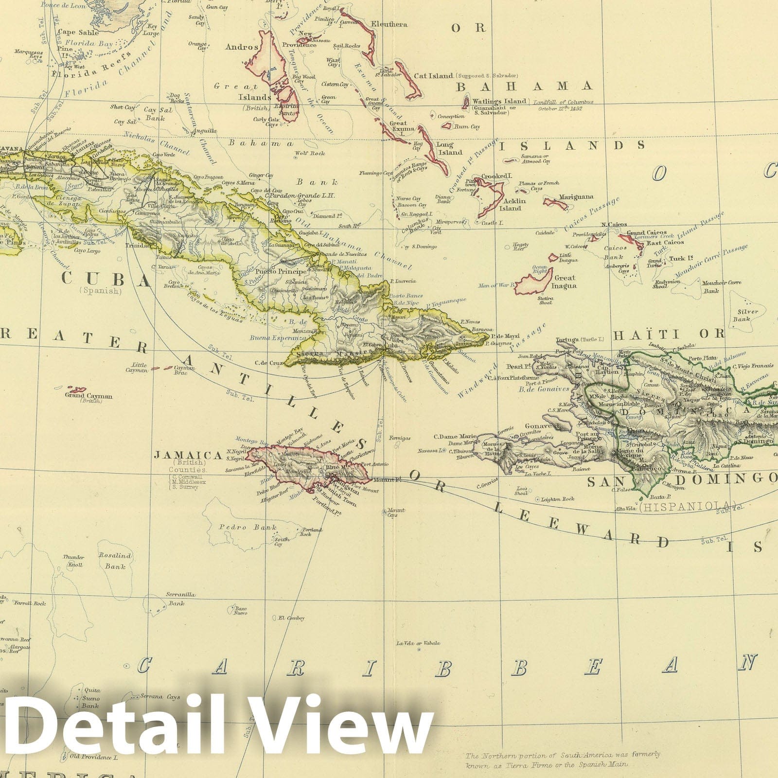 West India Islands and Central America, 1879 - Historical Map Print
