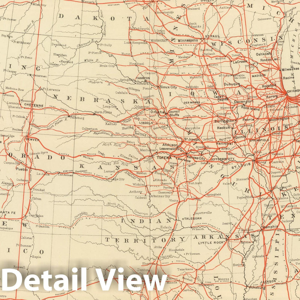 Historic Map - 1884 Railroad map U.S. - Vintage Wall Art