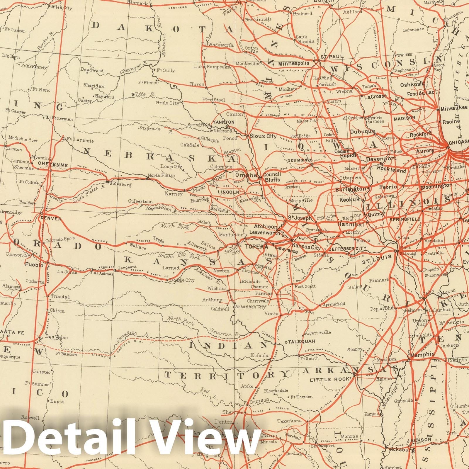 United States - Railroad Map, 1884 - Historical Map Print