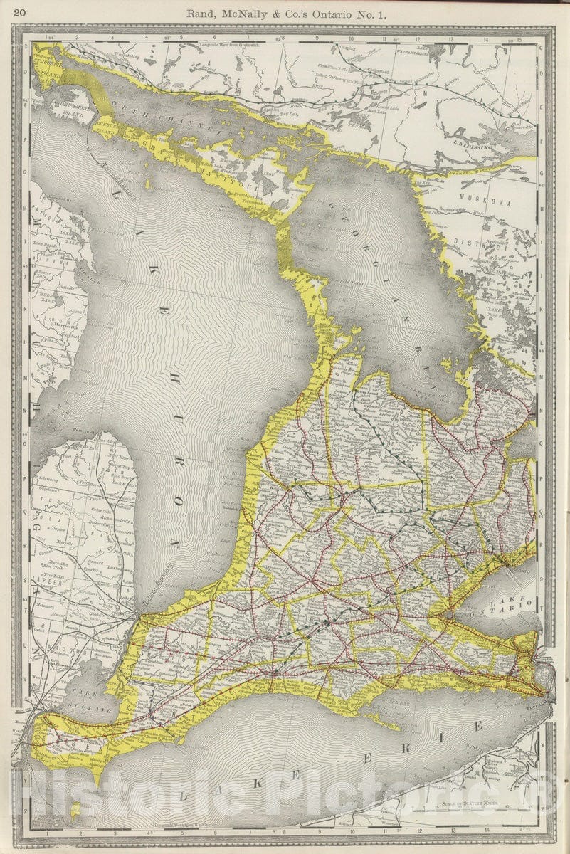 Historic Map : National Atlas - 1889 Ontario No. 1. - Vintage Wall Art