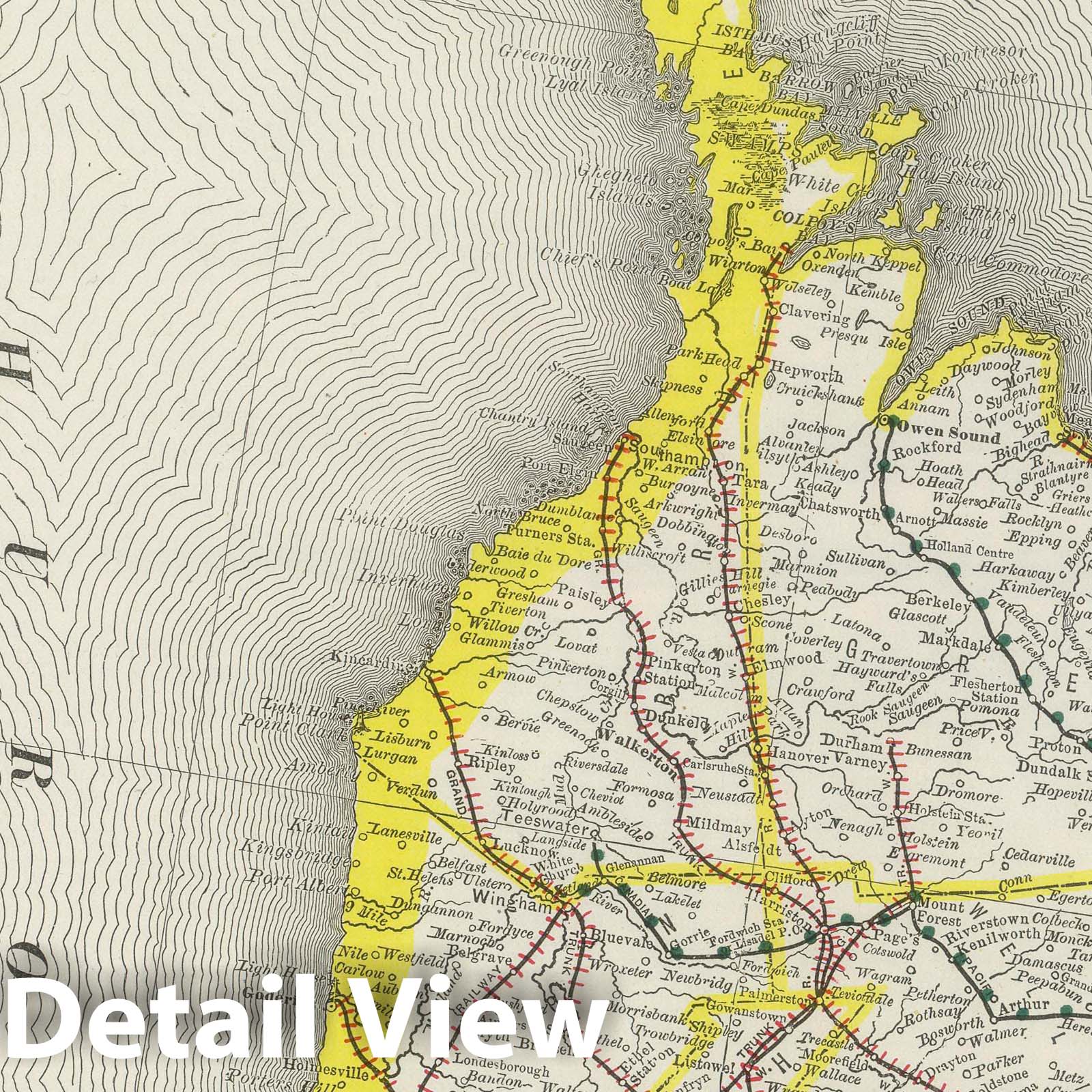 Ontario - Railroad Map, 1889 - Historical Map Print