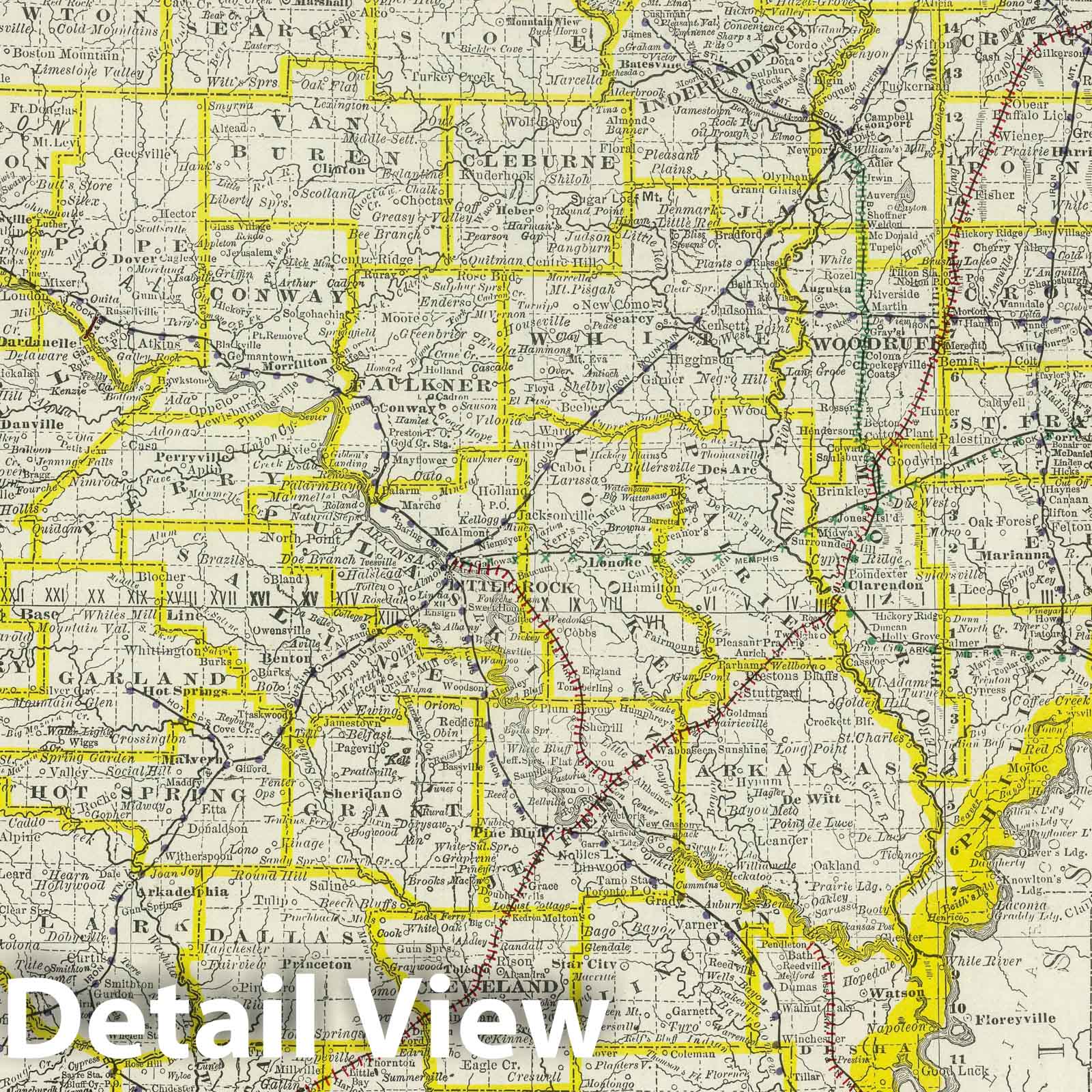 Arkansas - Railroad Map, 1889 - Historical Map Print