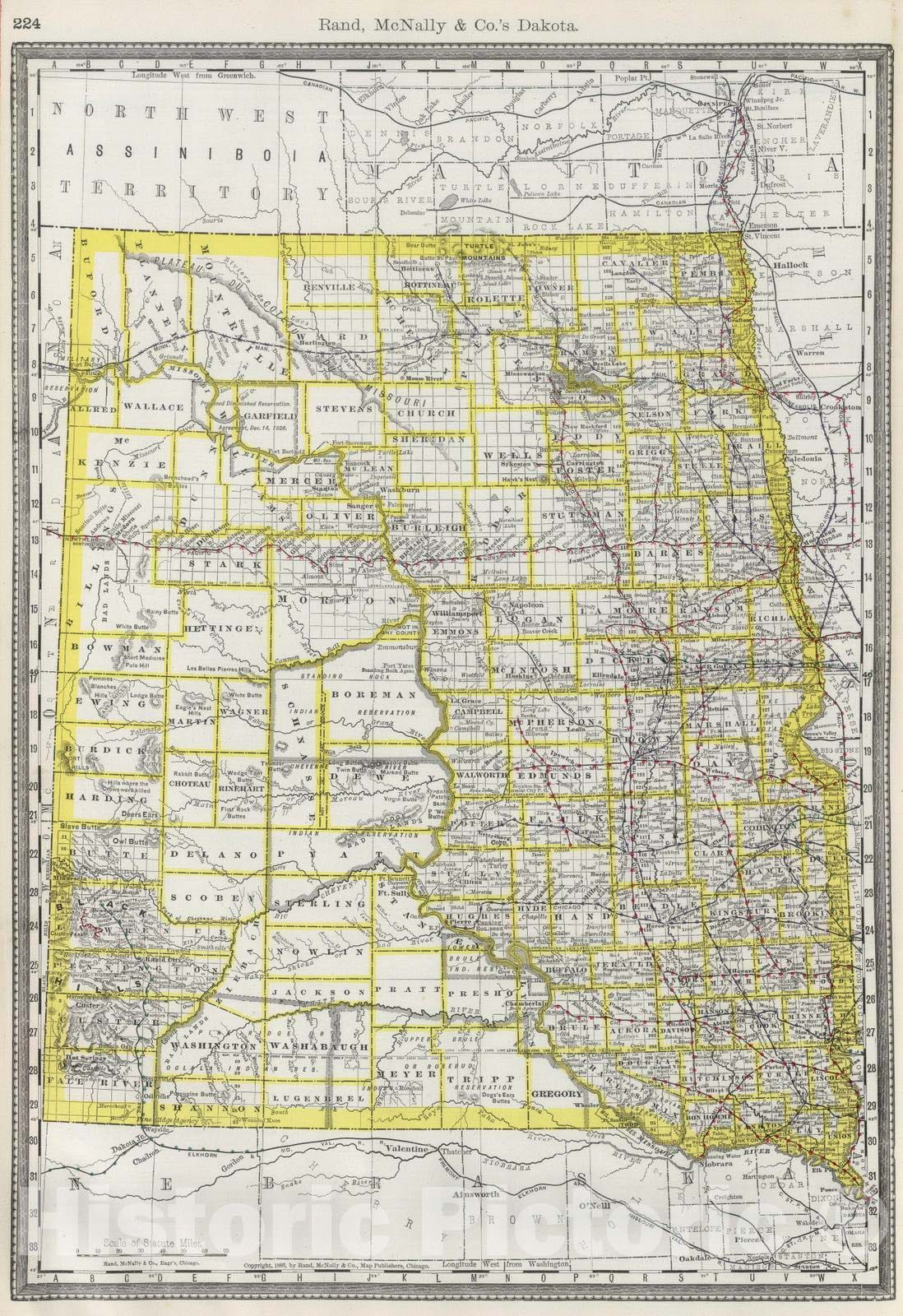 Historic Map : National Atlas - 1889 Dakota. - Vintage Wall Art