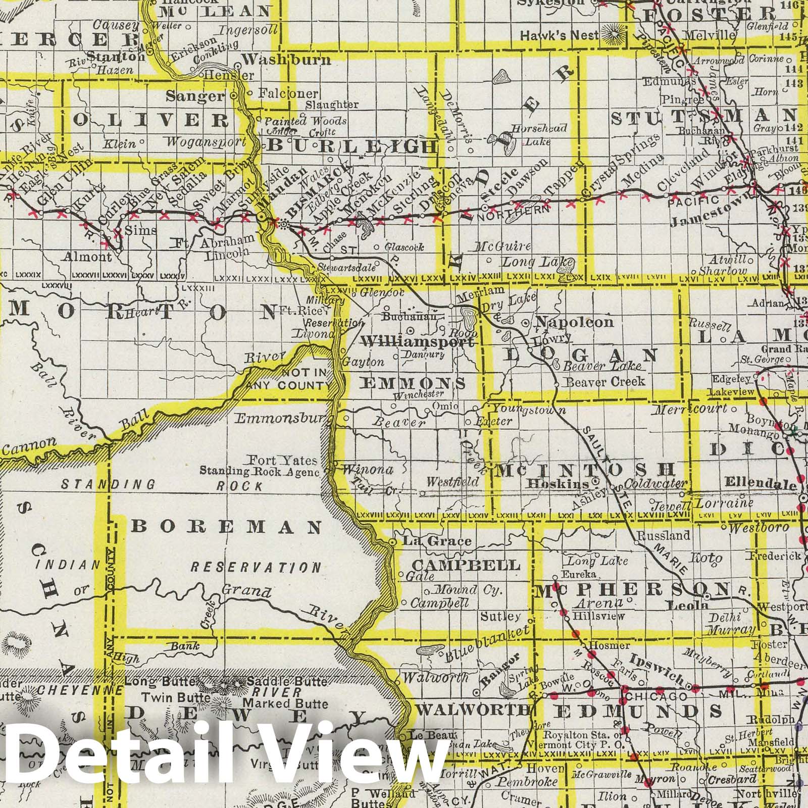 North Dakota and South Dakota - Railroad Map, 1889