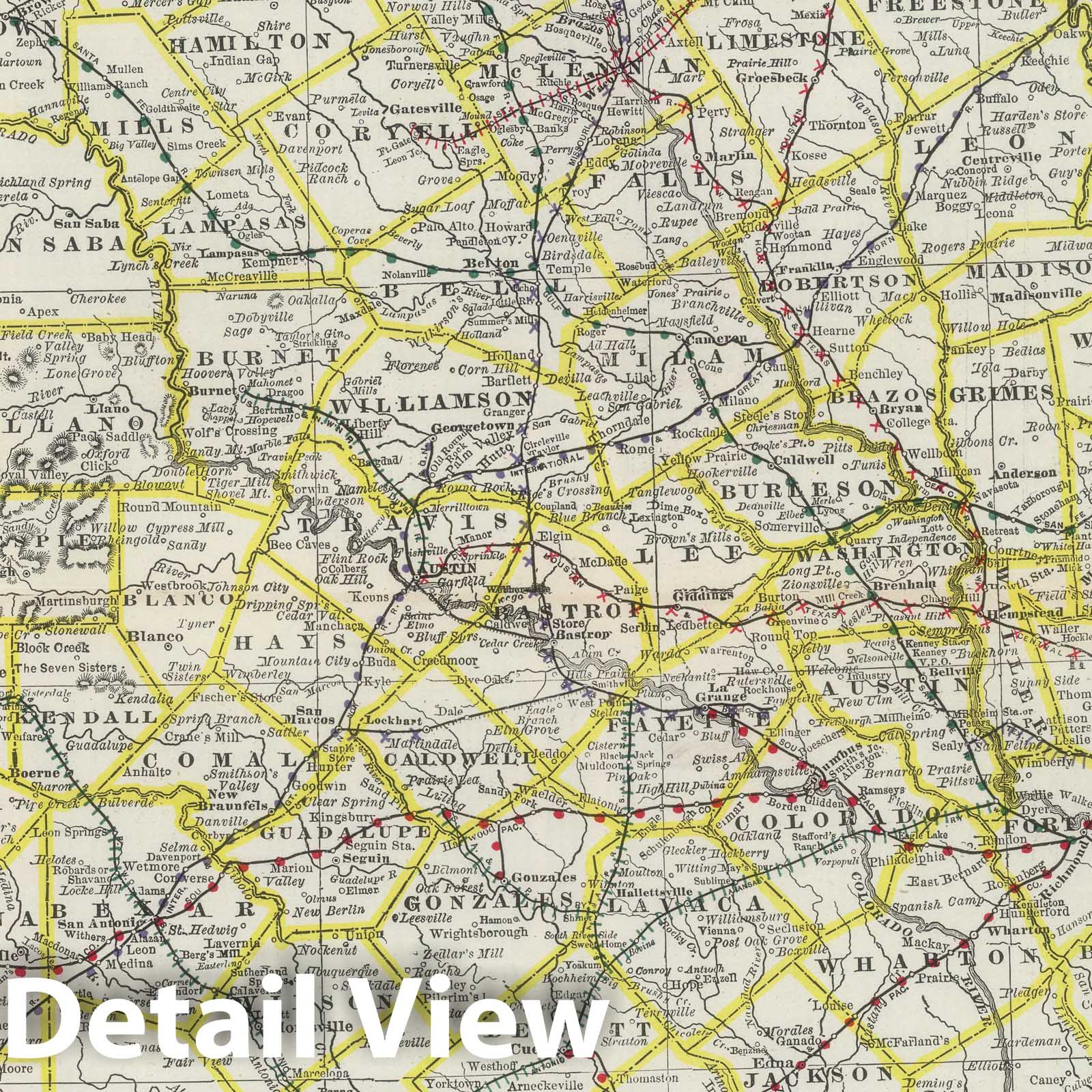 Texas - Railroad Map, 1888 - Historical Map Print