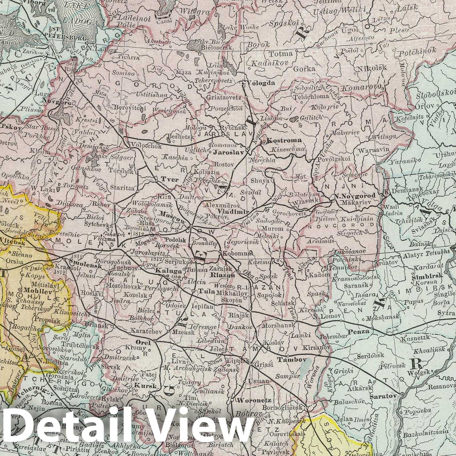 European Russia - Railroad Map, 1889 - Rand McNally Atlas Print
