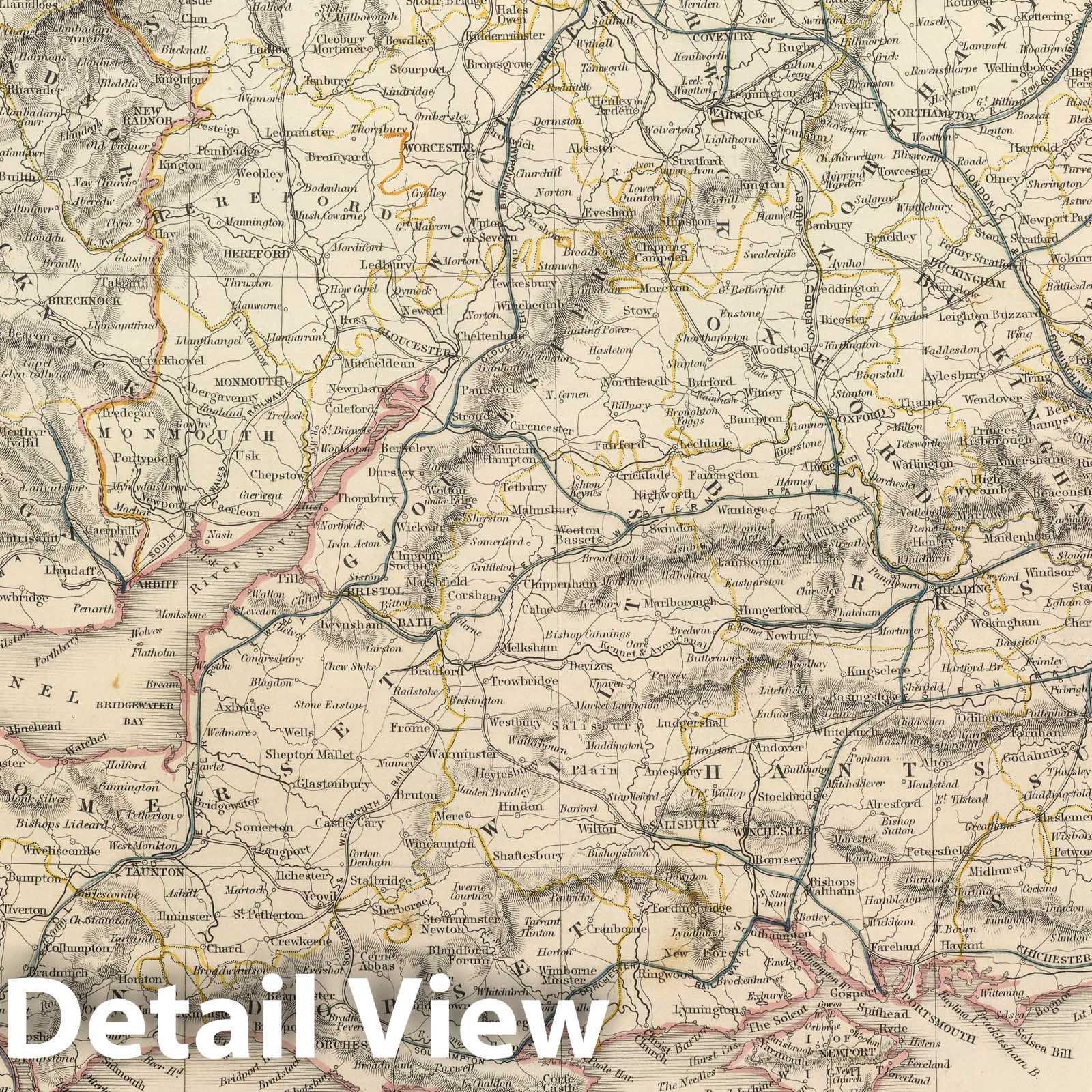 England and Wales - Railroad Map, 1847 - Historical Map Print