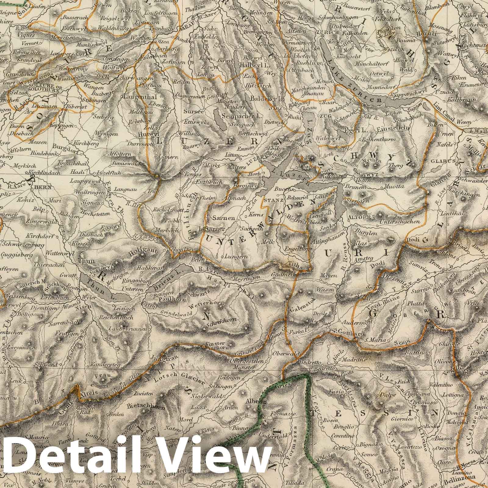 Switzerland 1847 - Historical Map Print from Sharpe's Corresponding Atlas
