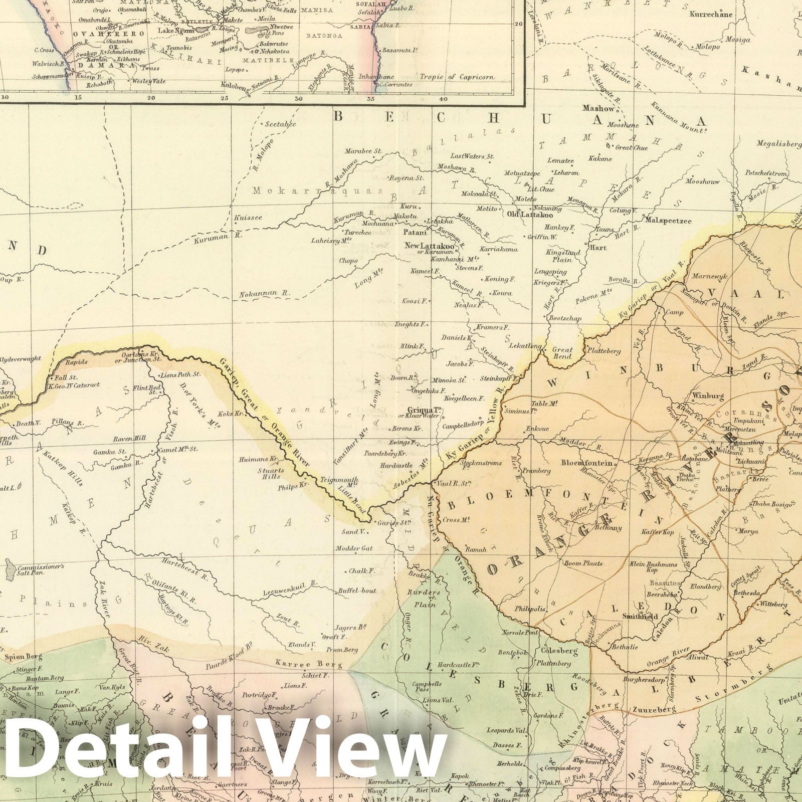 South Africa, 1854 - Hand-Colored Historical Map Print