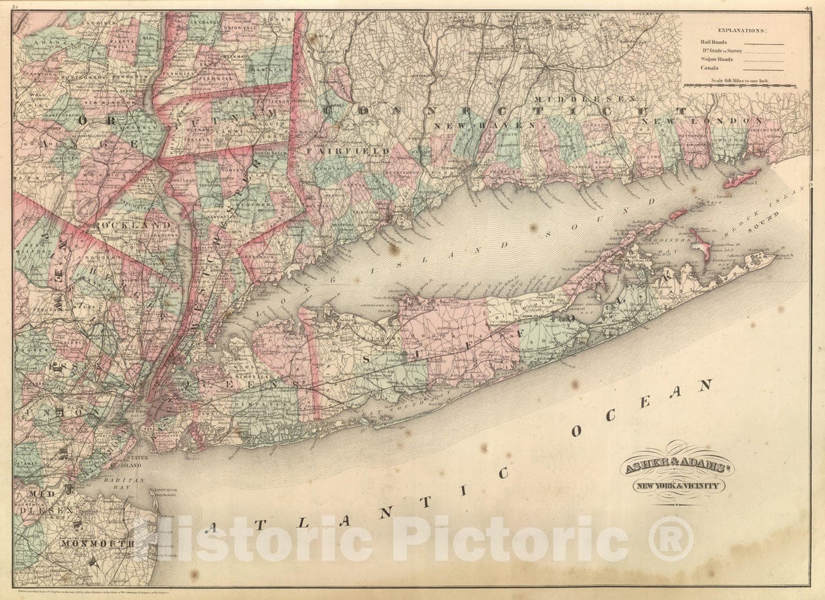 New York City and Vicinity - Railroad Map, 1875 - Historical Map Print