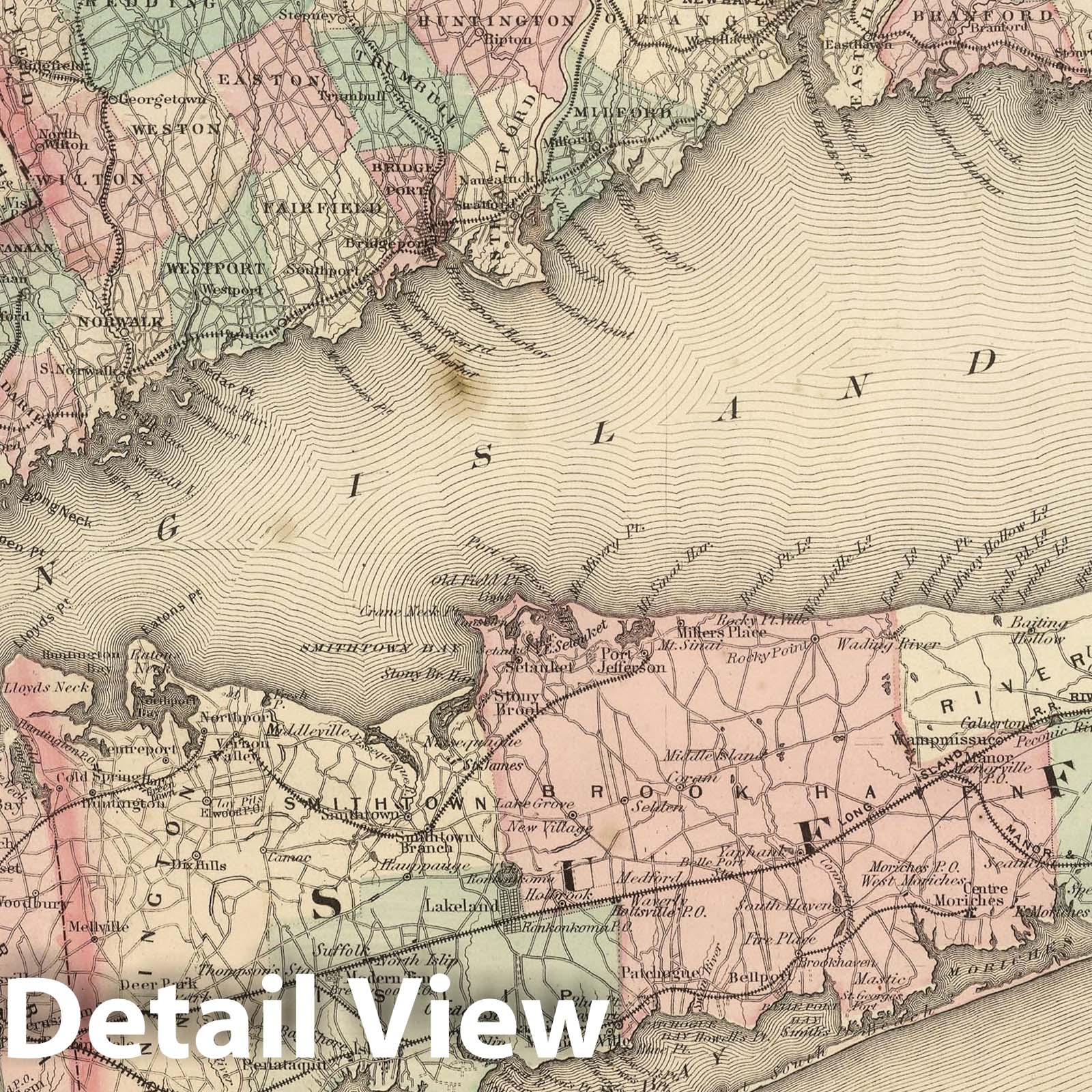 New York City and Vicinity - Railroad Map, 1875 - Historical Map Print