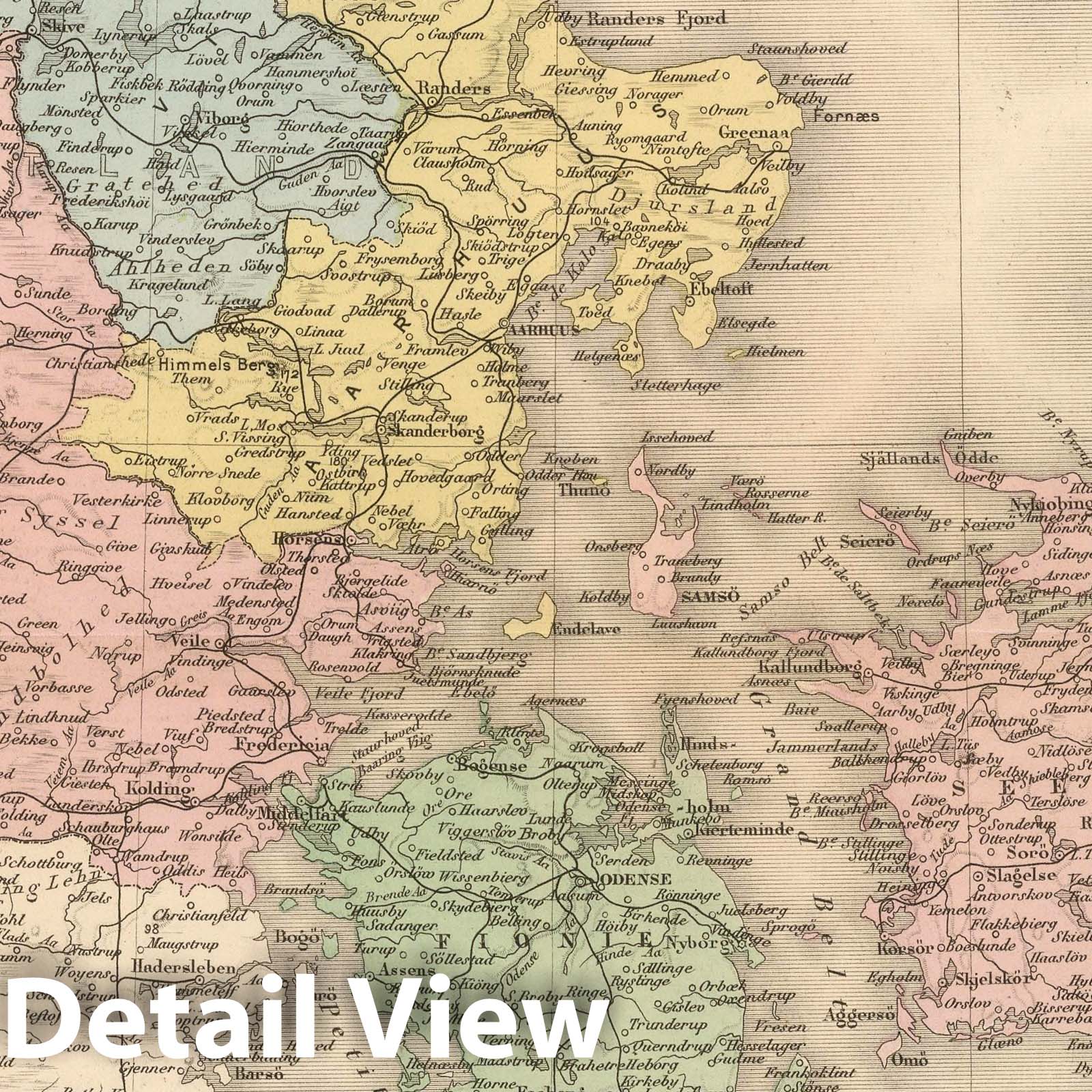 Denmark - Railroad Map, 1892 - Hand-Colored Historical Map Print