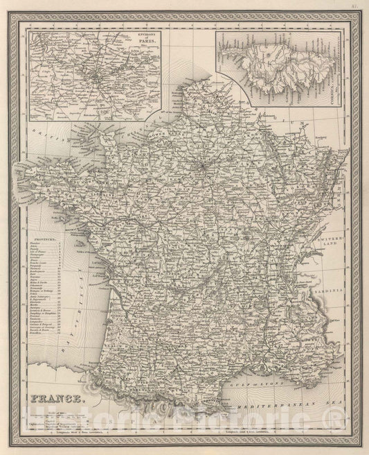 Historic Map : 1848 France. - Vintage Wall Art