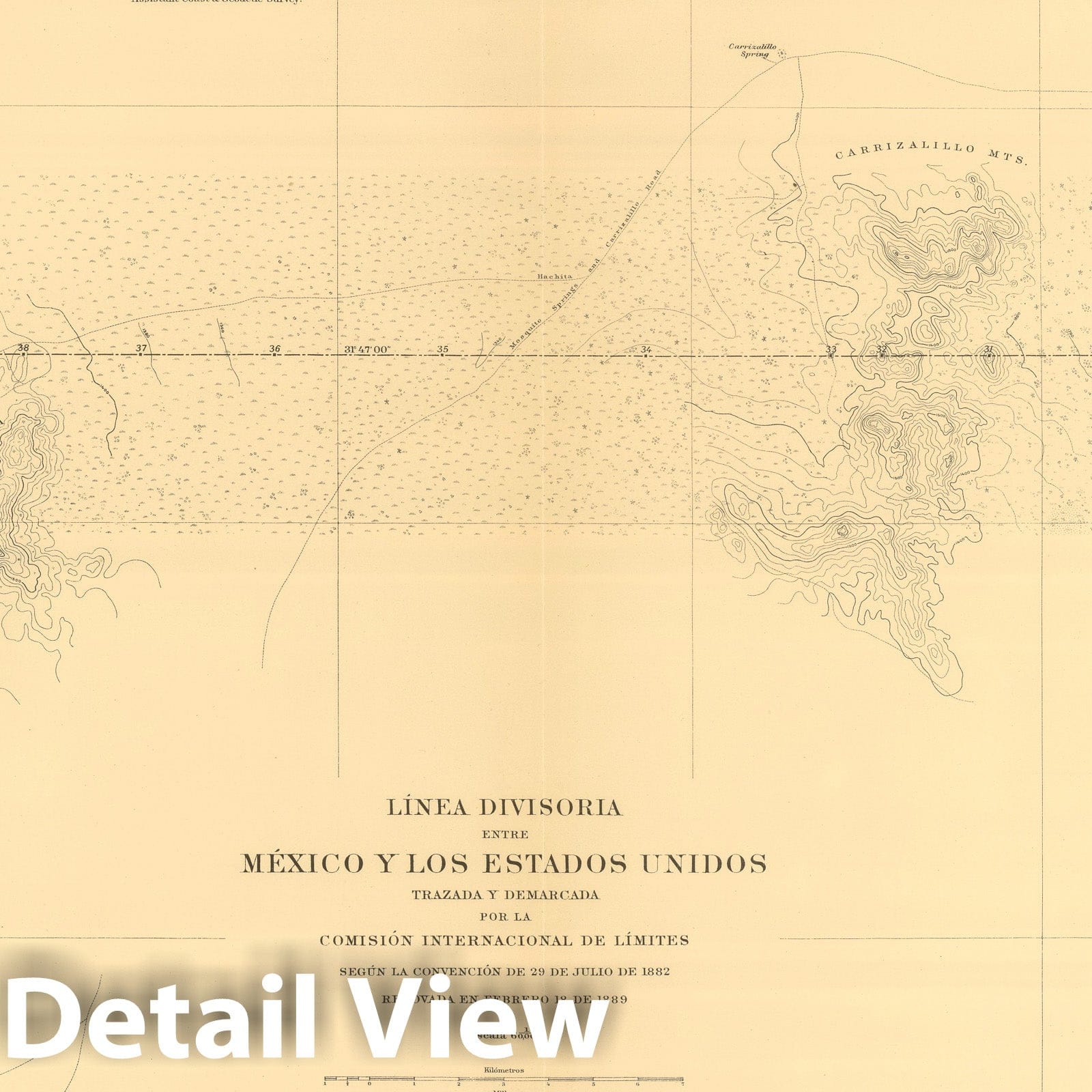 Historic Map : Mexico, Northern Mexico 1901 Linea Divisoria Entre Mexico Y Los Estados Unidos. No. 3. , Vintage Wall Art