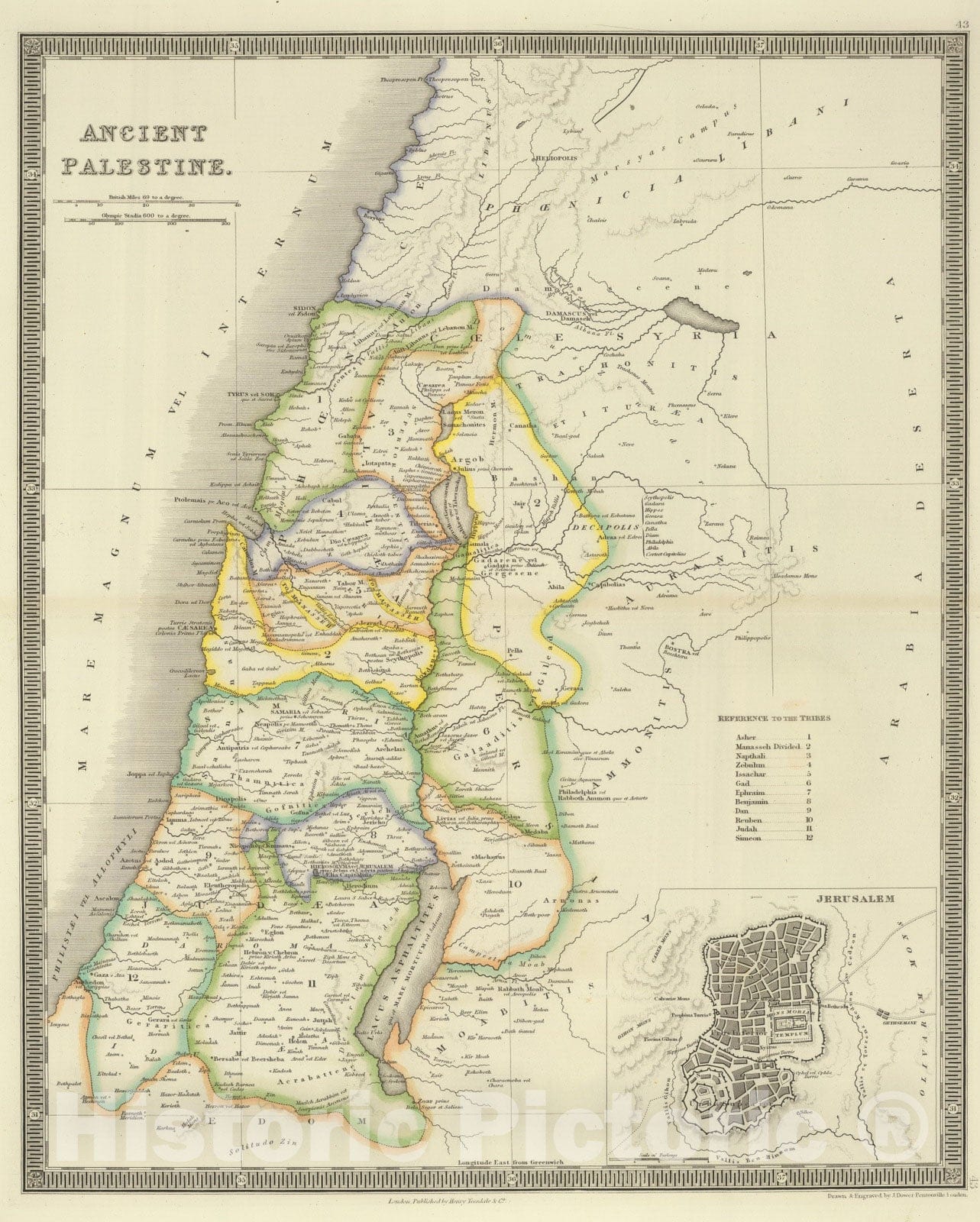 Historic Wall Map : 1844 Ancient Palestine. - Vintage Wall Art